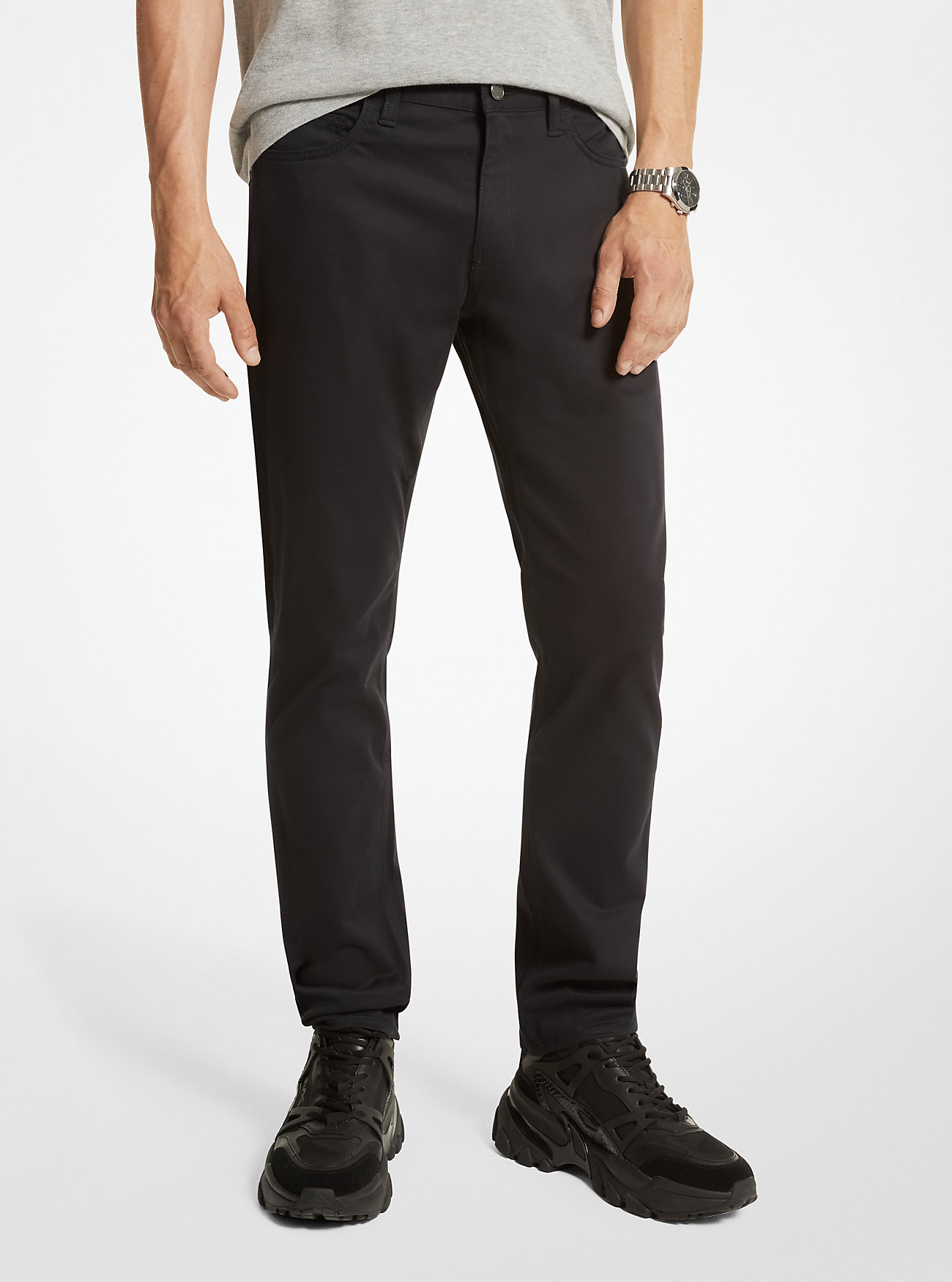 Jeans in denim elasticizzato spazzolato - NERO