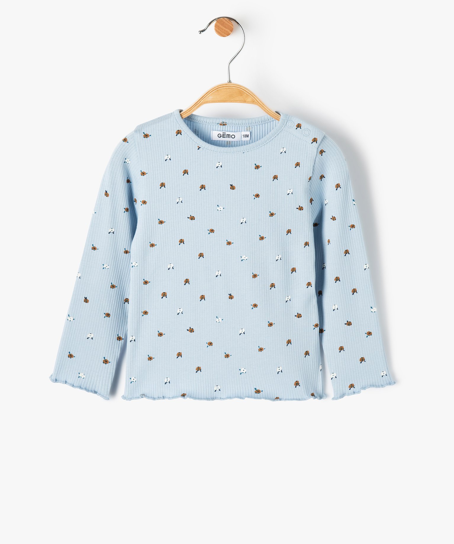 Tee-shirt bébé fille en maille ctelée à motifs fleuris bleu | GEMO