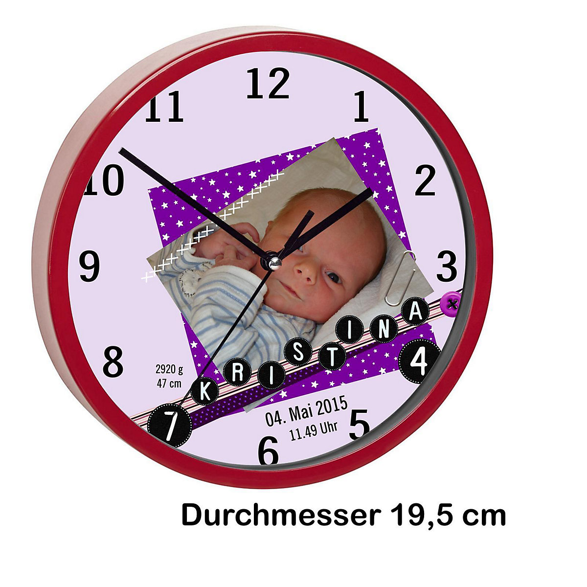 Kinder Wanduhr personalisiert mit Name Scrapbooking lila