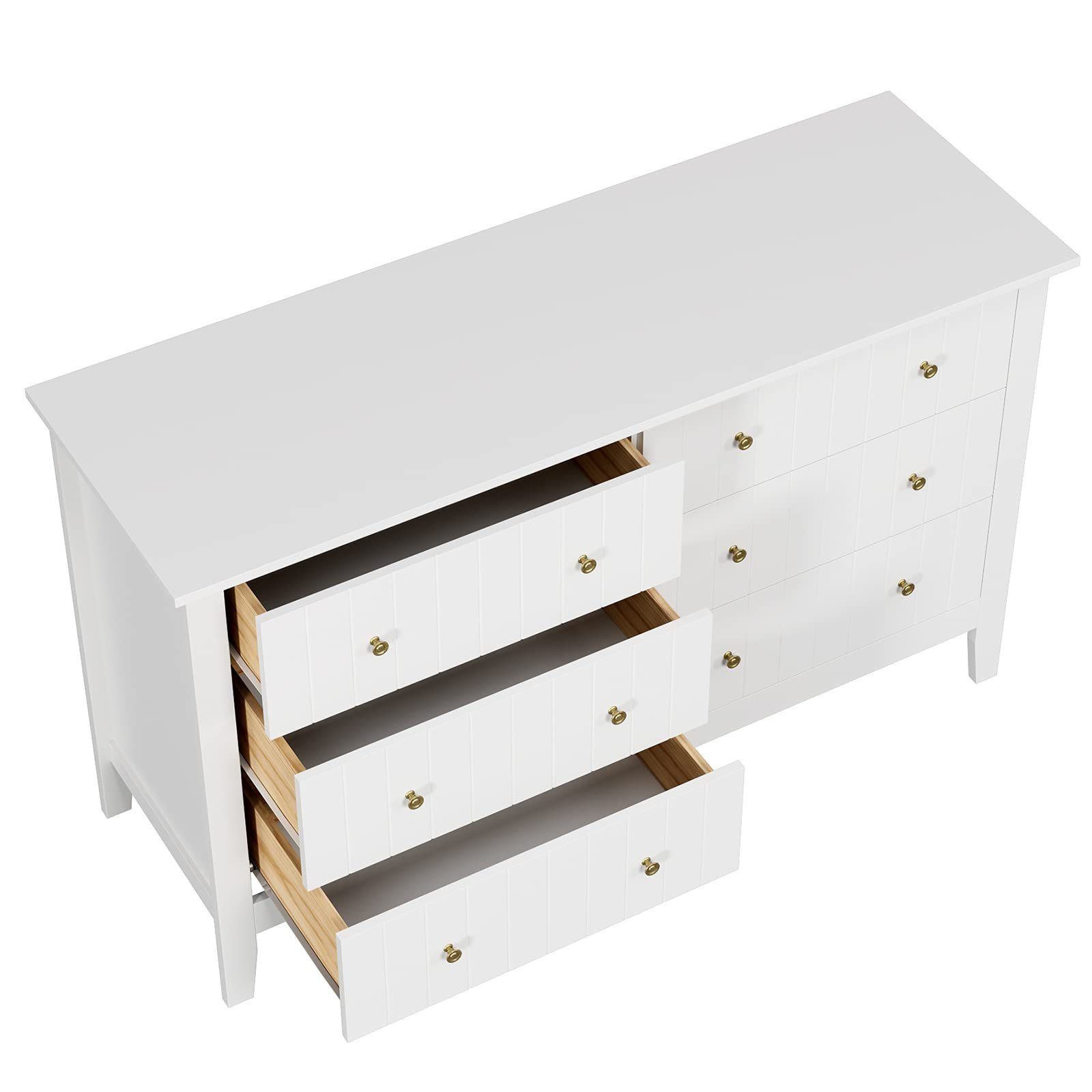 Homfa Kommode, Sideboard, Kommodenschrank, mit 6 Schubladen, weiß, 133x45x79,5cm