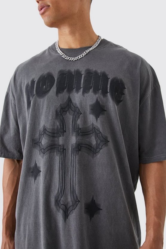 Tall Oversize T-Shirt mit Gothic Homme Print