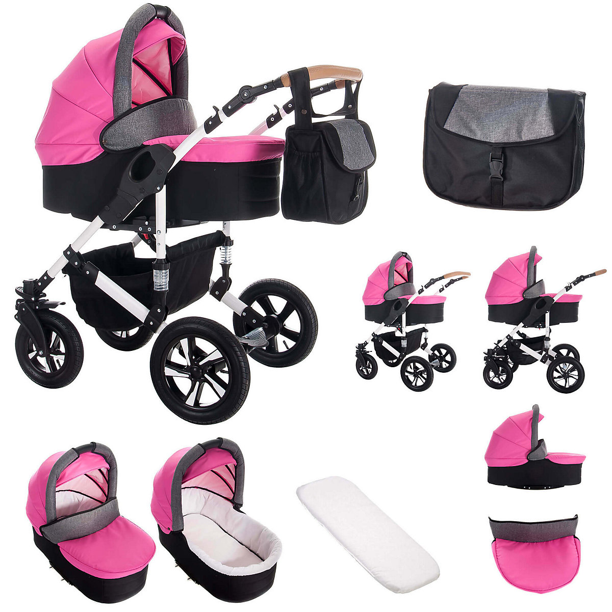 myVARIO | 3 in 1 Kombi Kinderwagen Komplettset | Hartgummireifen Kombikinderwagen