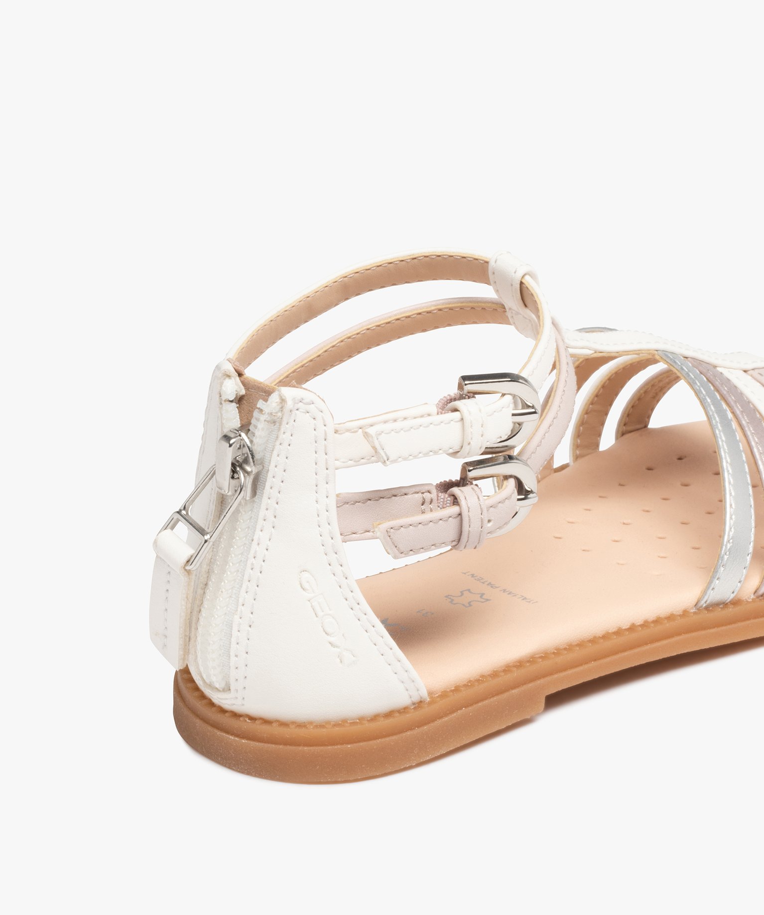 Sandales fille zippées à brides métallisées – Geox blanc | GEMO