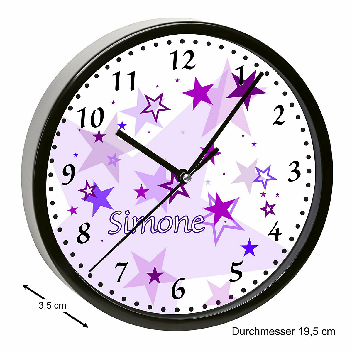 Kinder Wanduhr personalisiert mit Name Sternenhimmel Lila