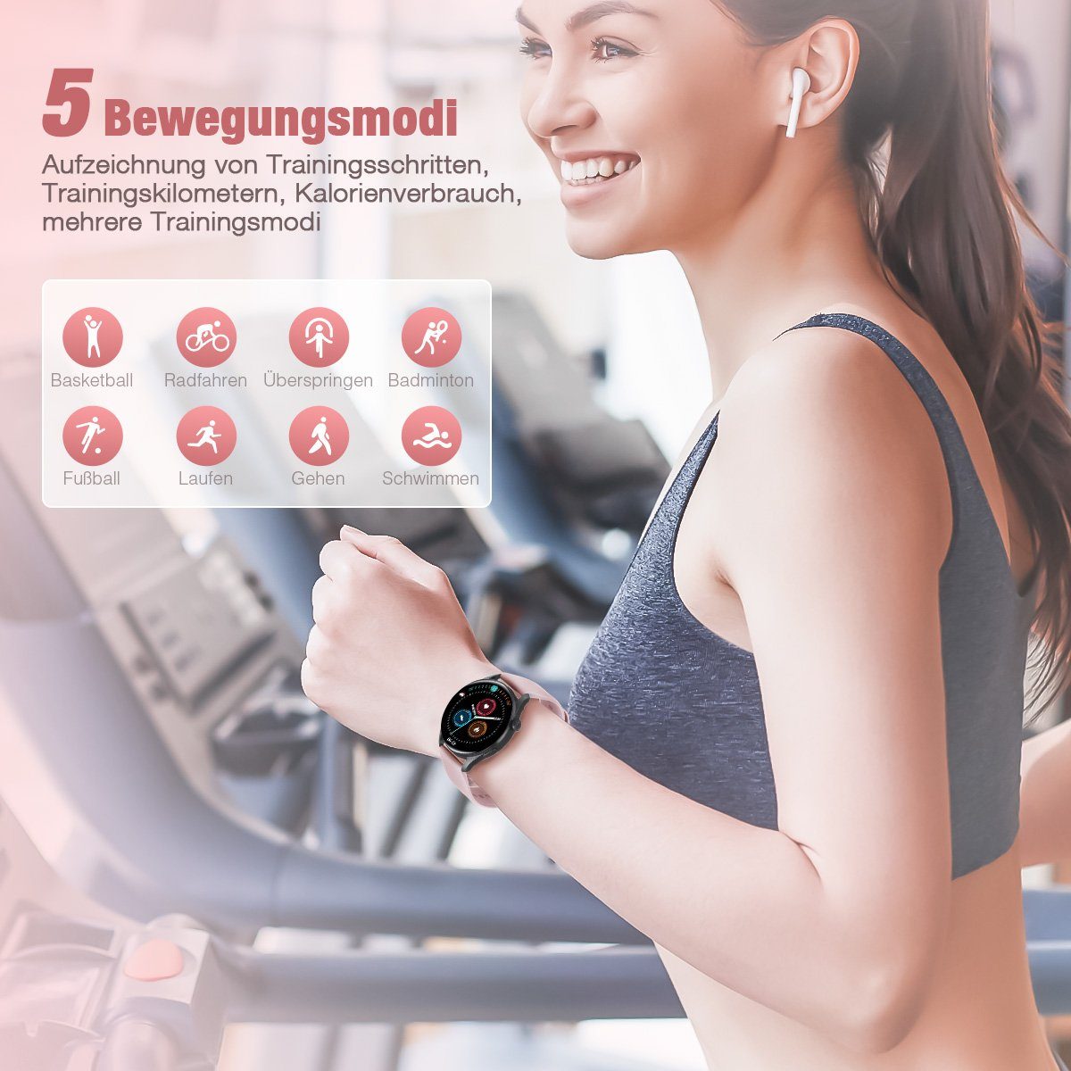 ombar Smartwatch Herren, 1,28 Zoll Touchscreen Smart Watch Damen Smartwatch (IP67 Wasserdicht Smartwatches Schrittzähler mit Herzfrequenz, Whatsapp, SPO2, Schlafmonitor, für iOS und Android cm/1.28 Zoll)