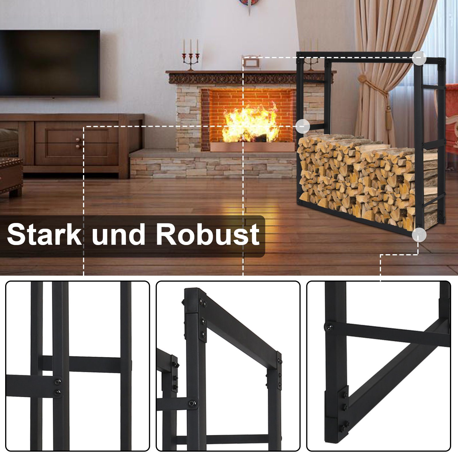 Lospitch Kaminholzregal Kaminholzregal Erhältlich in 8 Größen, Holzregal, Holzvorrat schwarz, BxTxH:80x25x100 cm