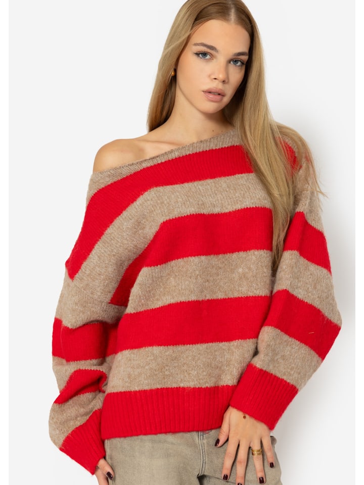 SASSYCLASSY Oversize Strick-Pullover in Rot, Beige günstig kaufen
