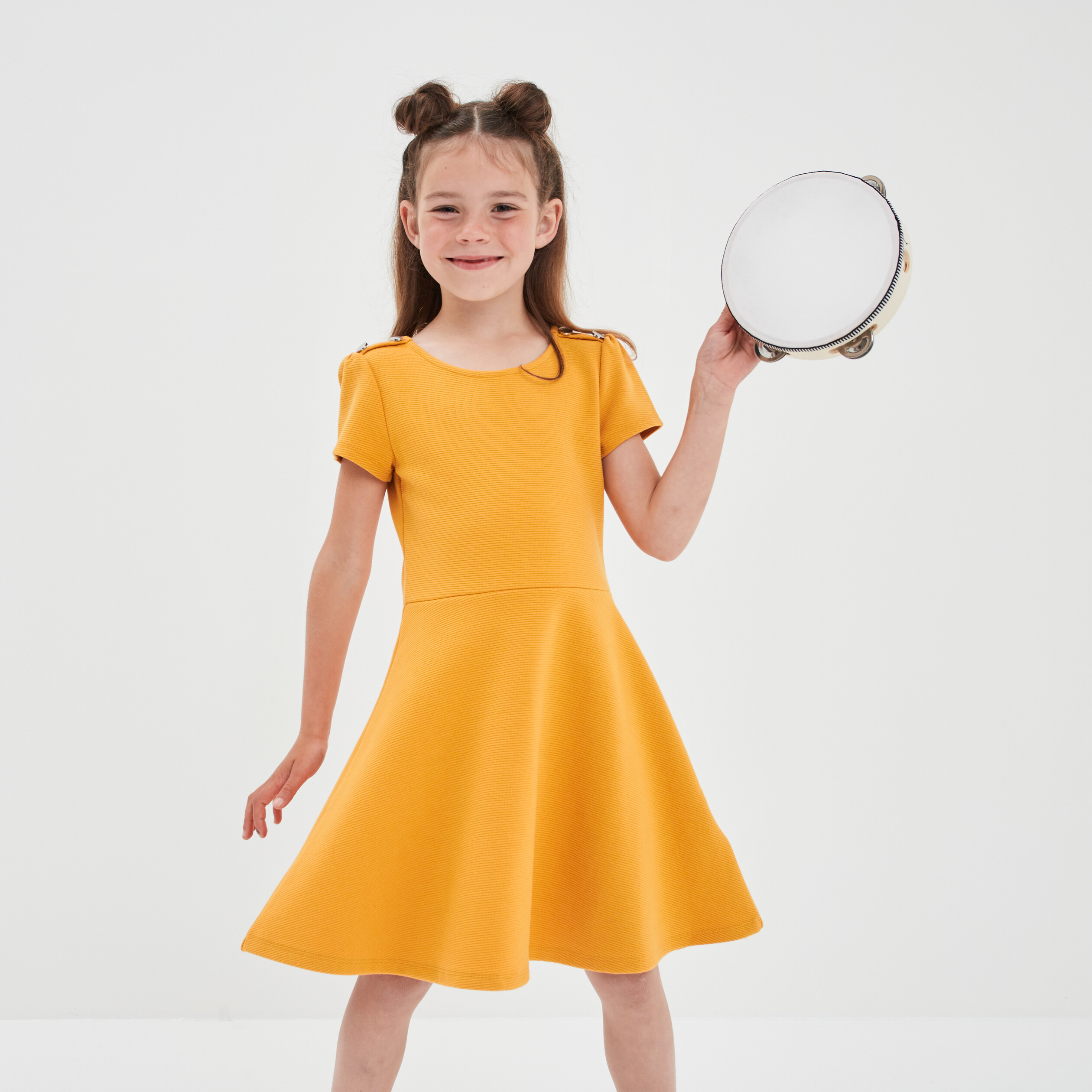 Robe trapèze manches courtes jaune moutarde fille | La Halle