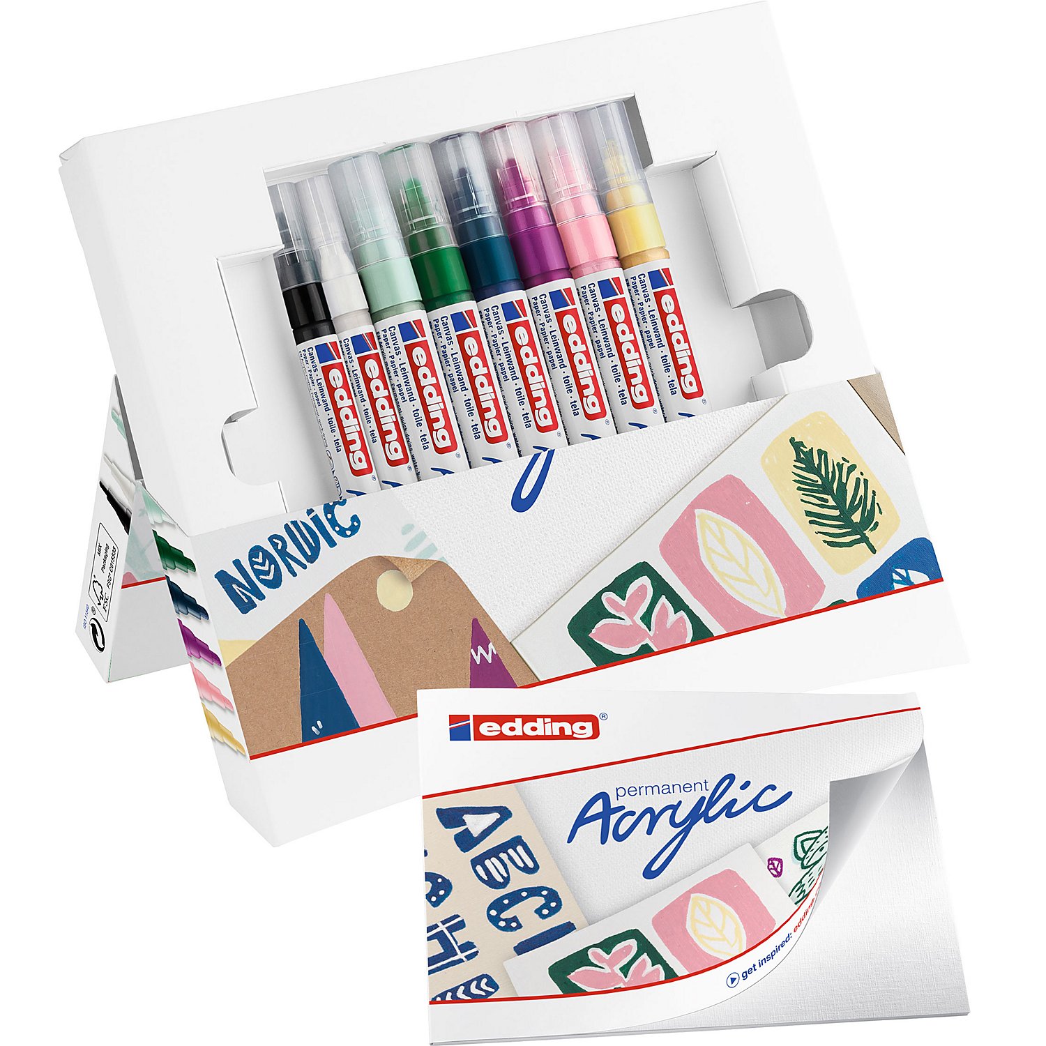 edding Acrylmarker-Set nordic, 8 Stifte und 10 Postkarten
