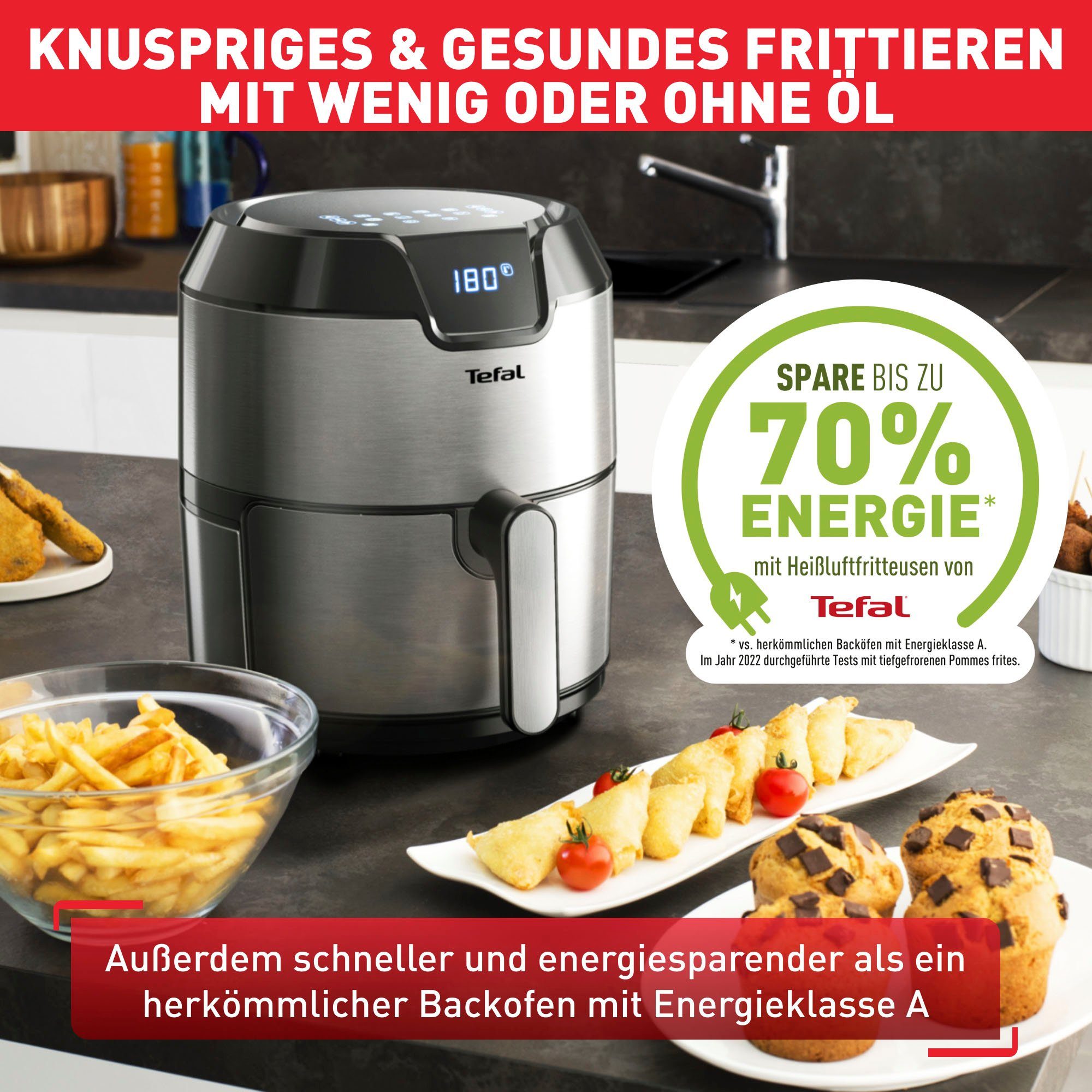 Tefal Heißluftfritteuse EY401D.HERO Easy Fry Deluxe, 1500 W, mit Zubehör, Fassungsvermögen 1,4 kg, 8 automatische Programme