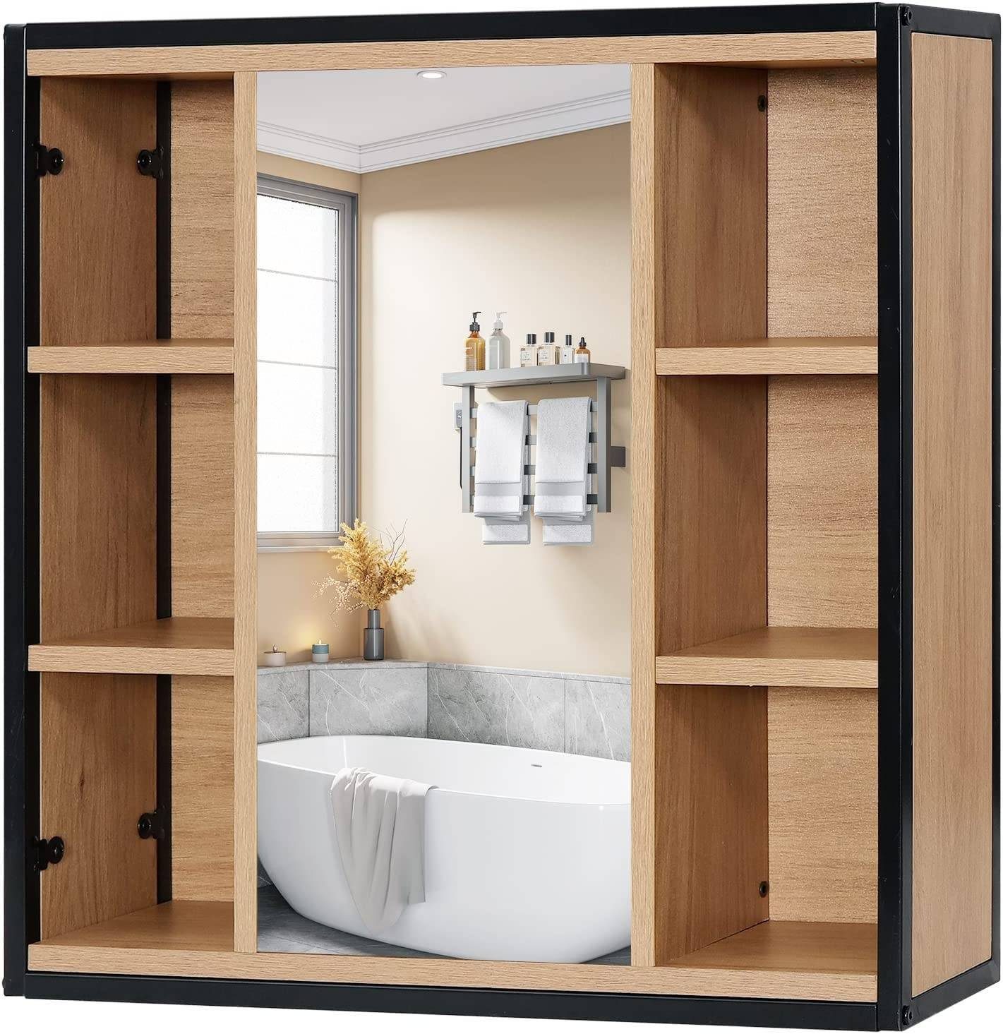 EUGAD Badezimmerspiegelschrank aus Metall Holzwerkstoff, 60 x 58 x 16 cm