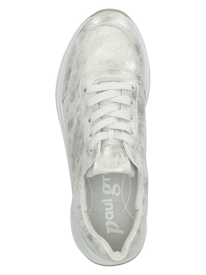 Paul Green Leder-Sneakers in Silber/ Creme günstig kaufen