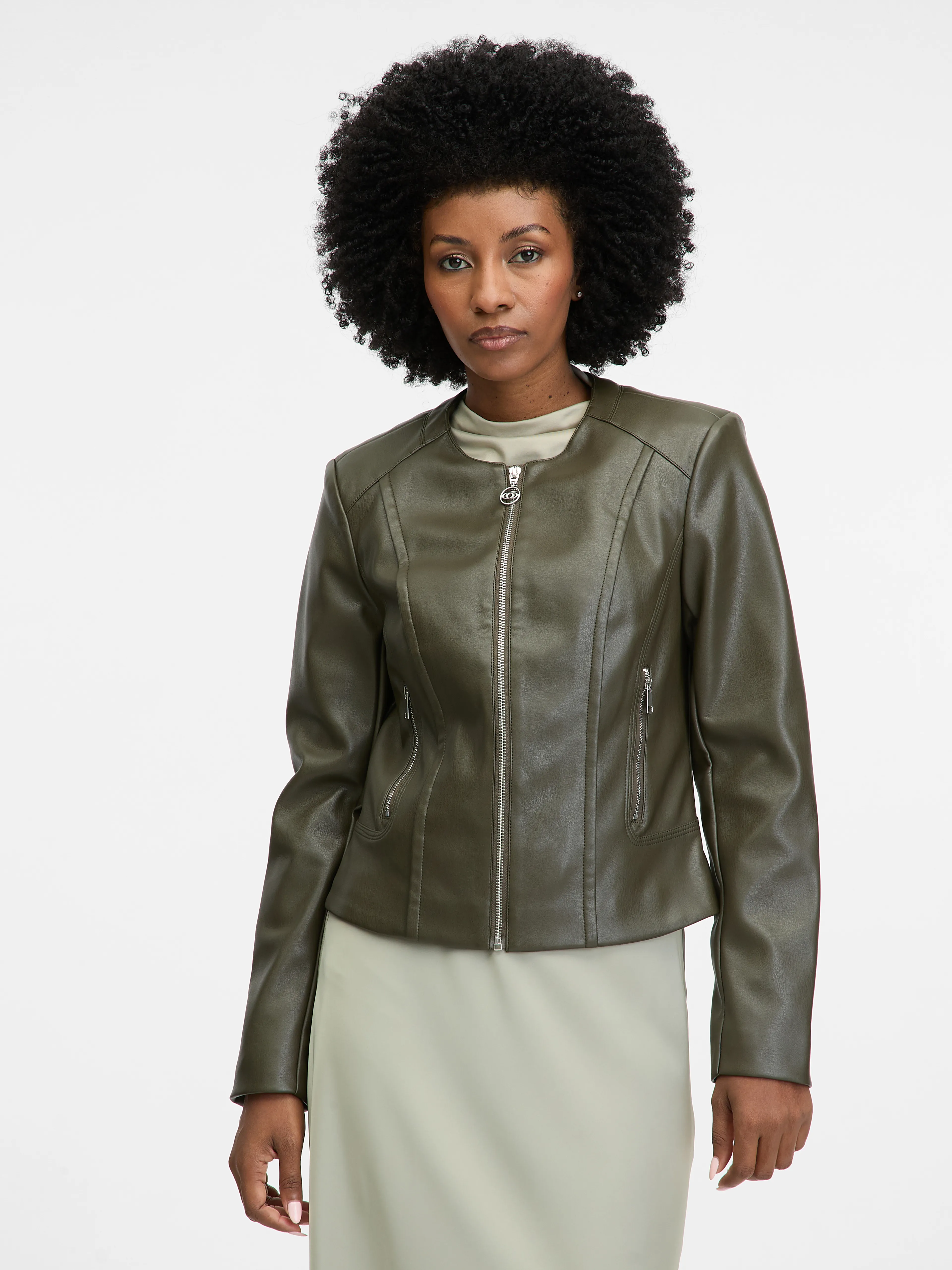 Khaki Damen Lederjacke ORSAY