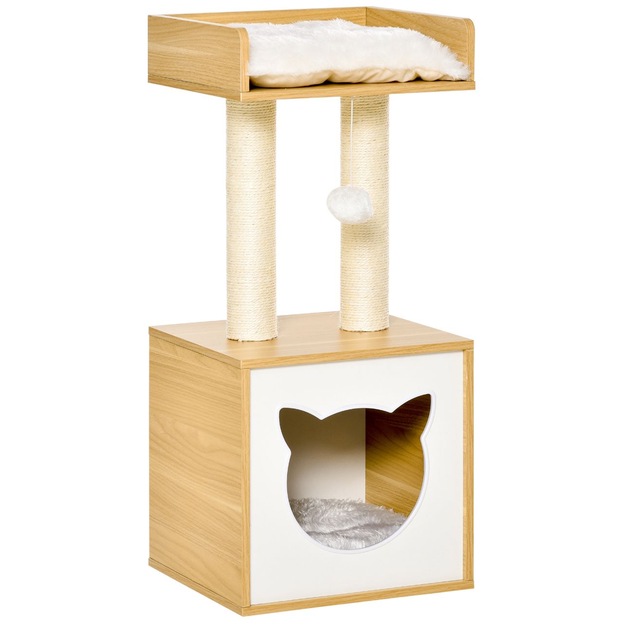 PawHut Kratzbaum mit Katzenhöhle 2 weichen Kissen Katzenbaum Katzenbett Sisal