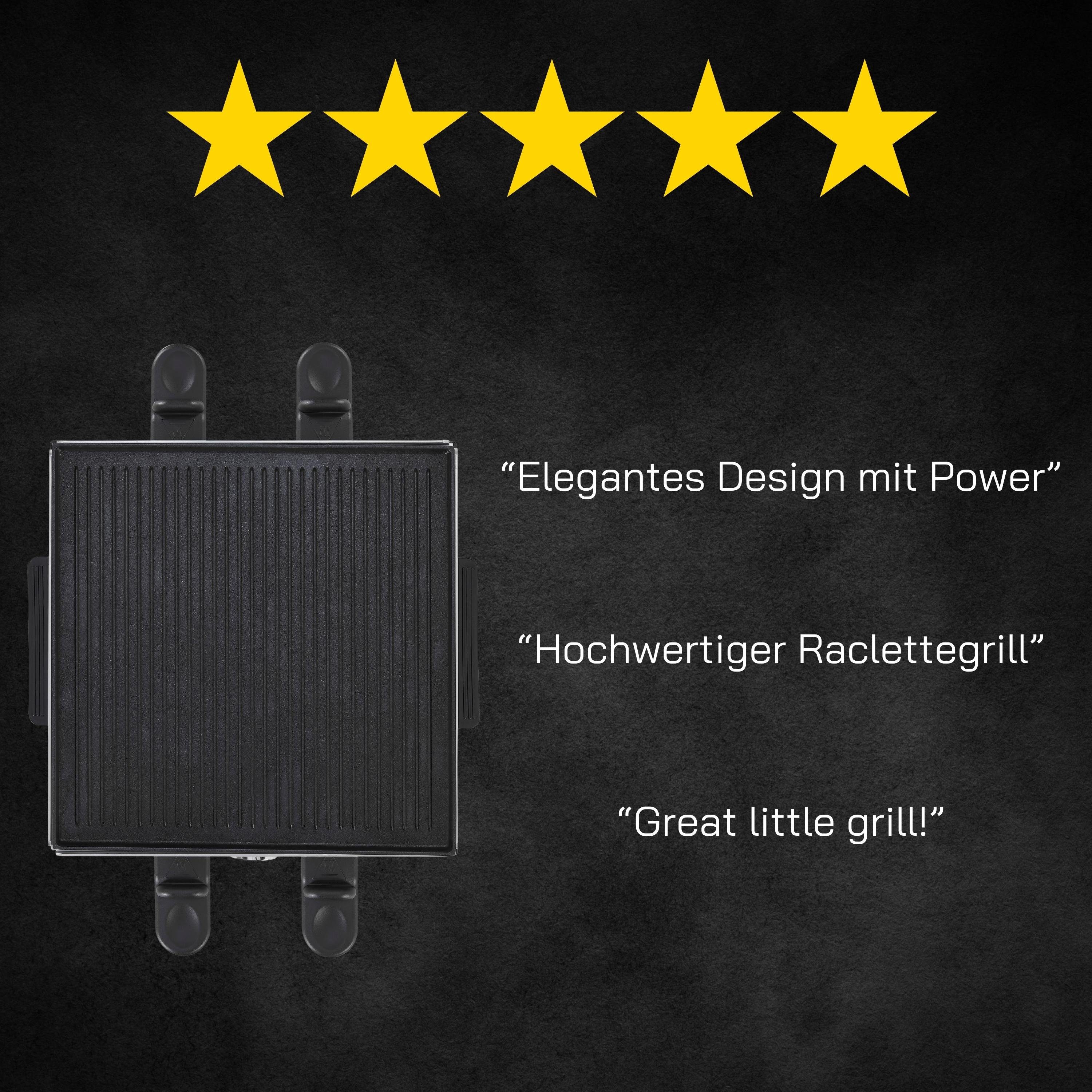 Gutfels Raclette RACLETTE 4010, 4 Raclettepfännchen, 900 W, Wendeplatte als Grill oder Plancha, 4 Personen, Antihaftbeschichtung