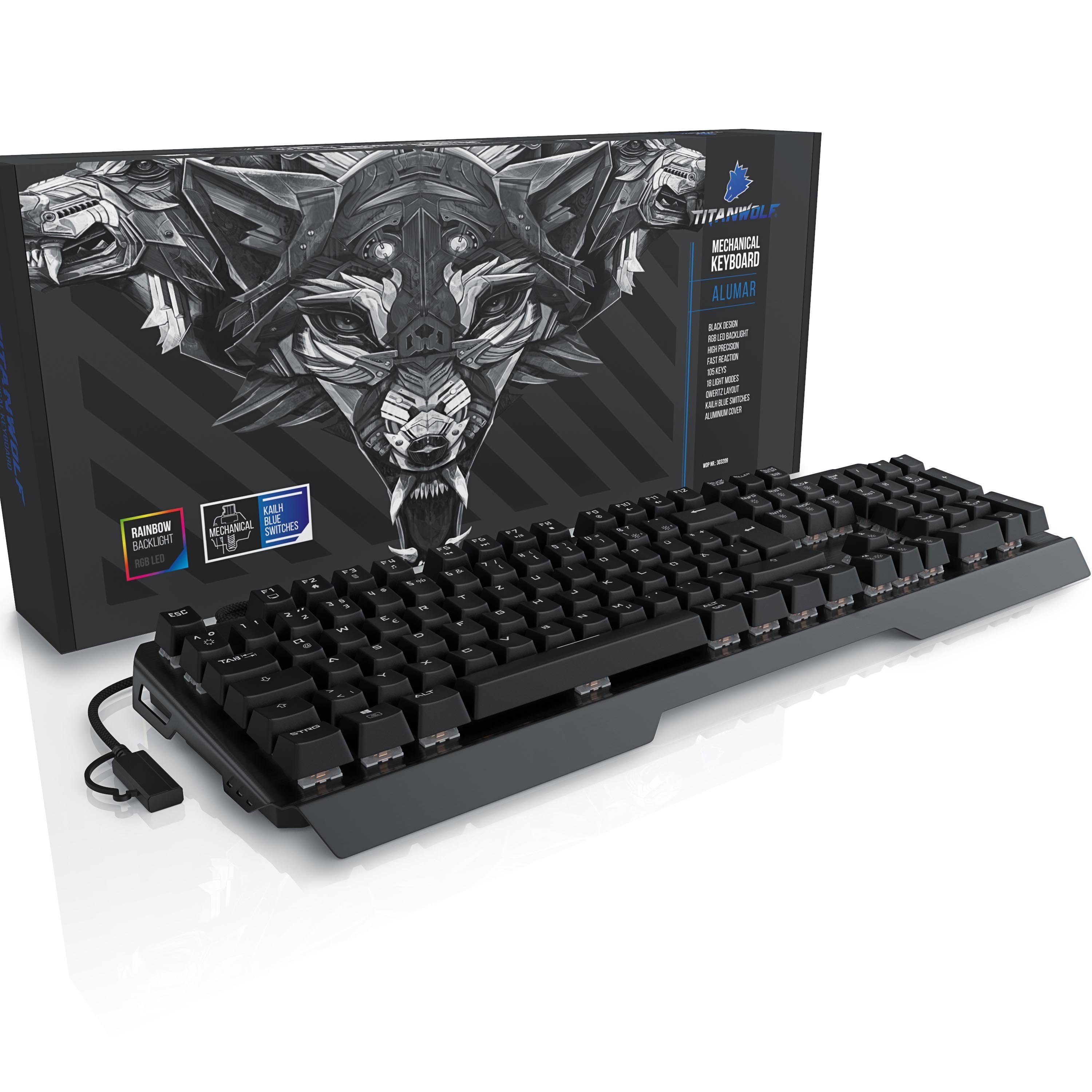 Titanwolf Gaming-Tastatur (mechanisches Keyboard, Anti-Ghosting, Kailh Blue, LED-Beleuchtung)