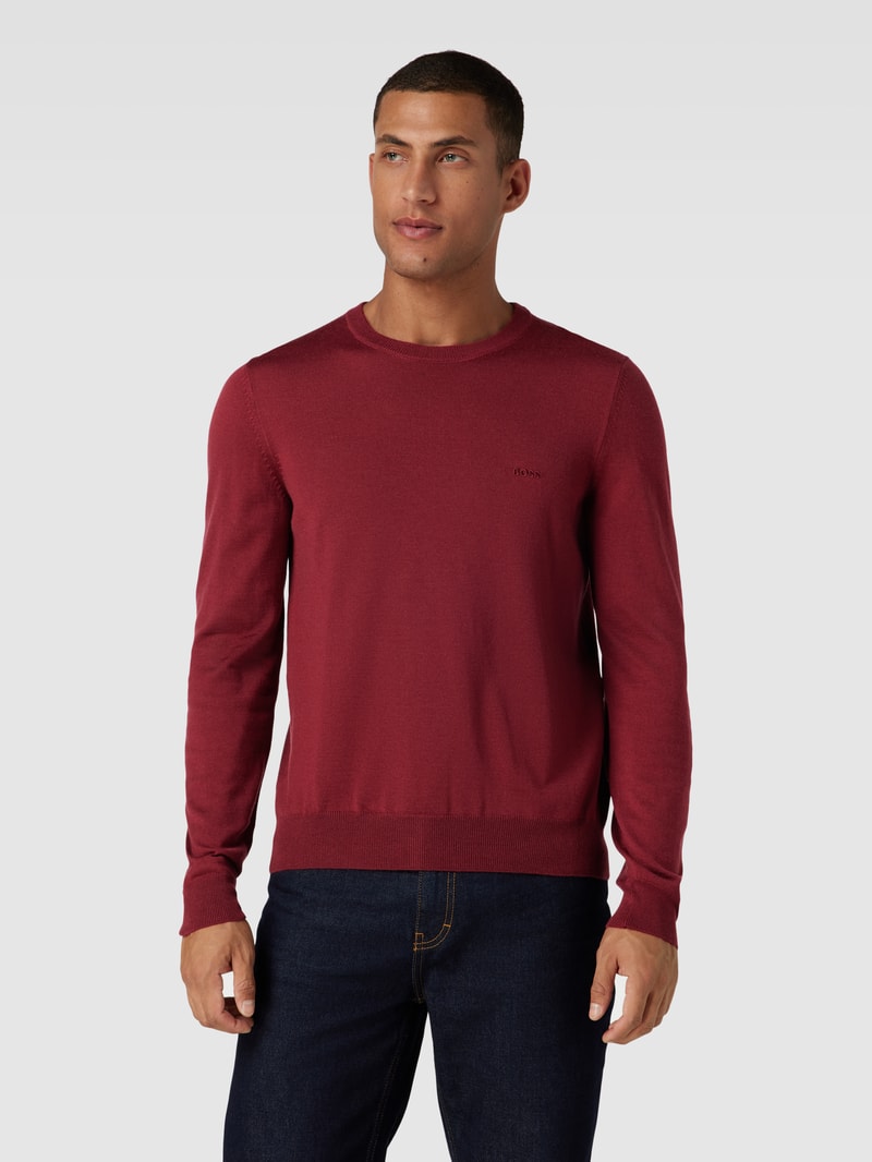 Strickpullover mit Label-Stitching Modell 'Botto' in bordeaux rot