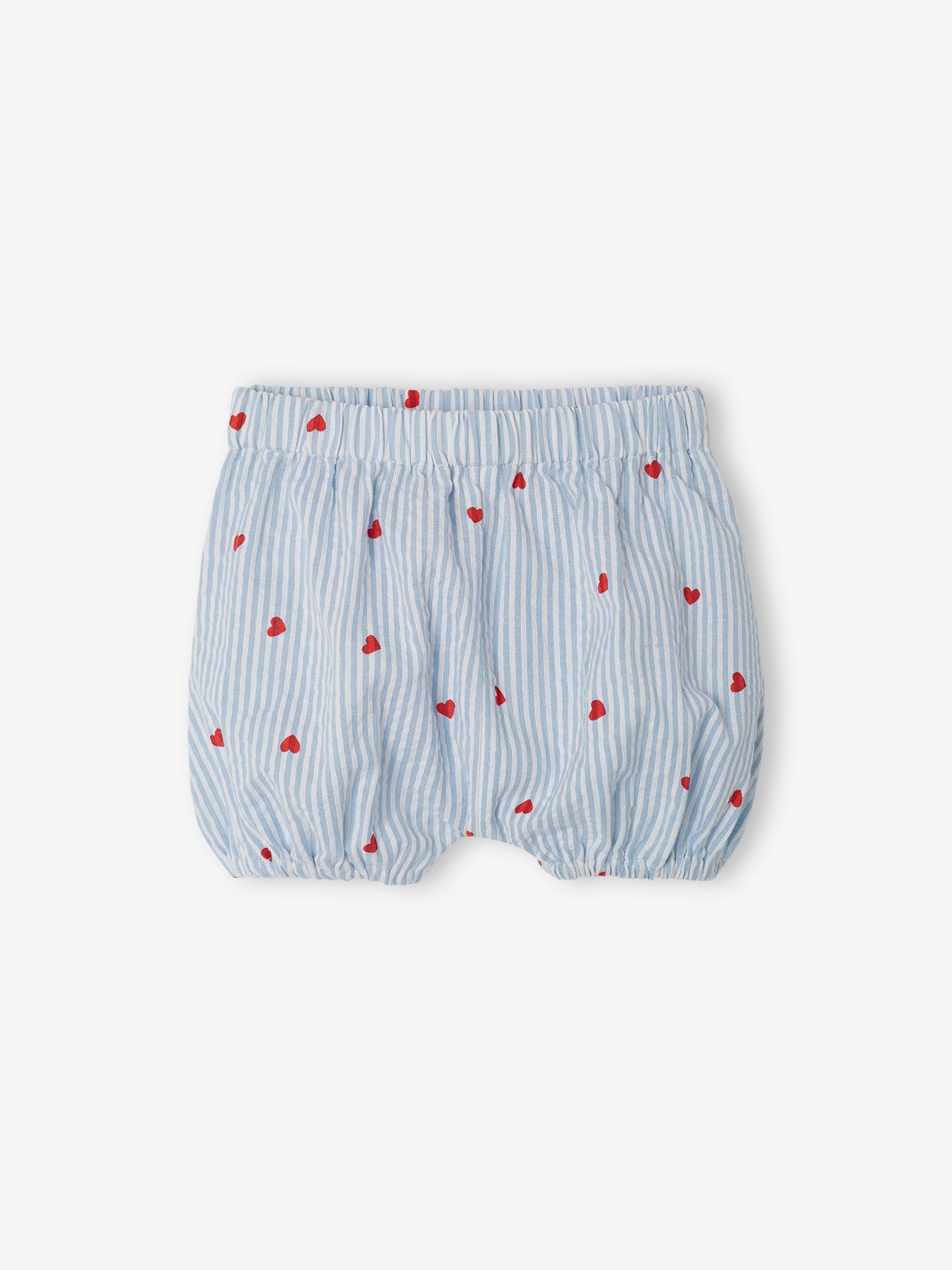 Vertbaudet Baby-Set aus Seersucker: Kleid, Shorts & Haarband - blau gestreift