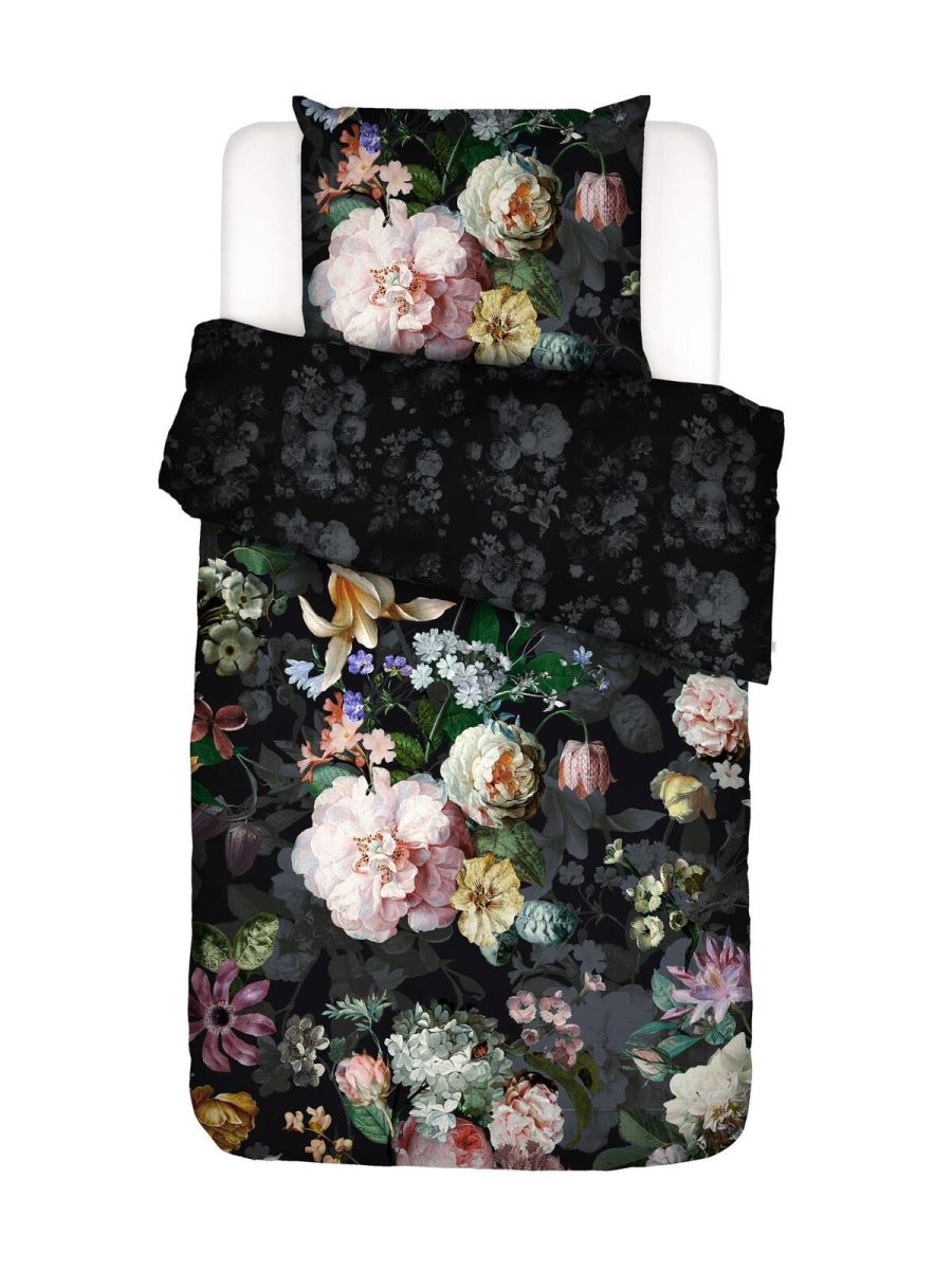 Satin Bettwäsche Fleur Festive Black 135 x 200 cm