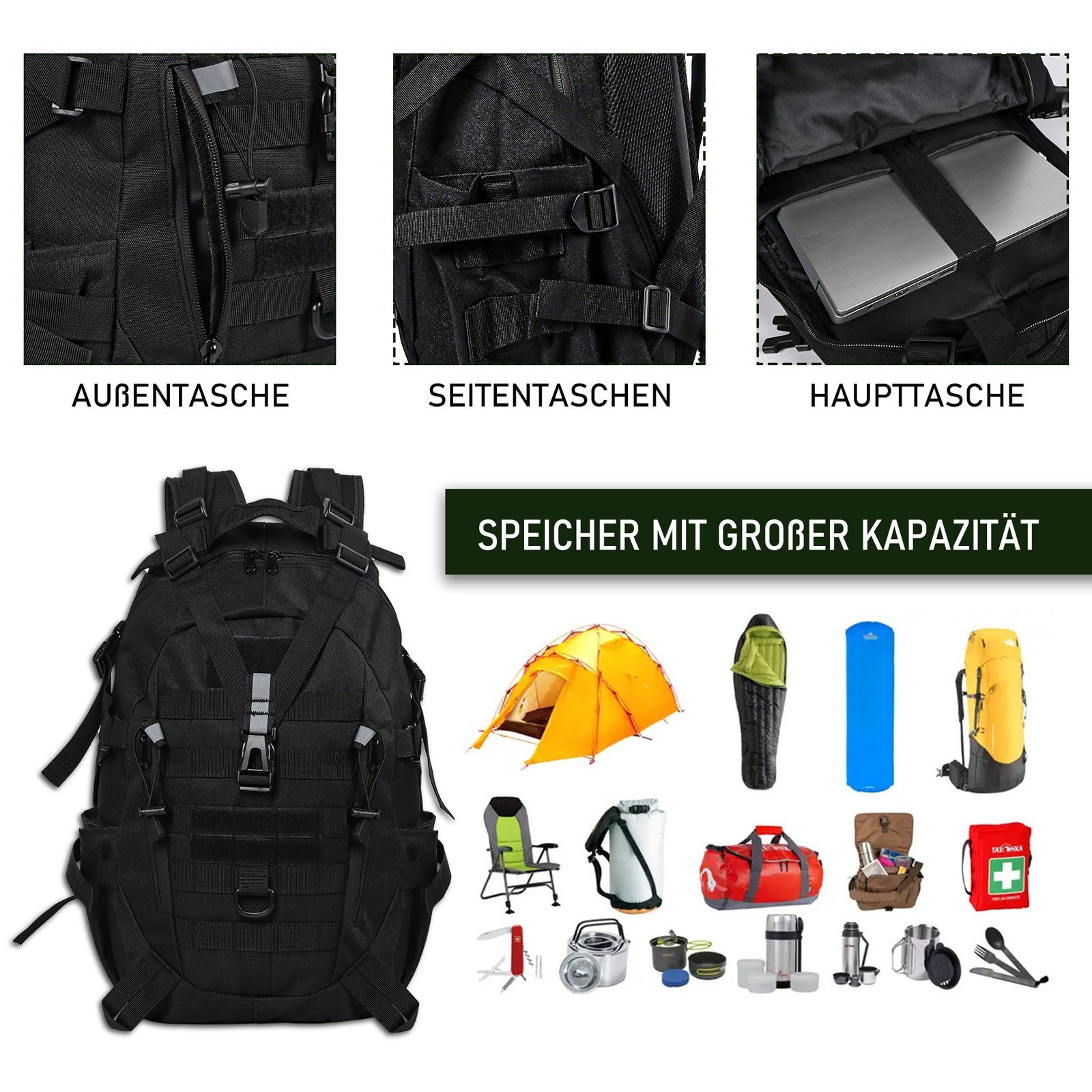 TAN.TOMI Trekkingrucksack 27L Taktischer Militär Rucksack Trekkingrucksack Wanderrucksack Herren, Molle Survival Rucksack Wasserdicht für Outdoor Reisen Camping