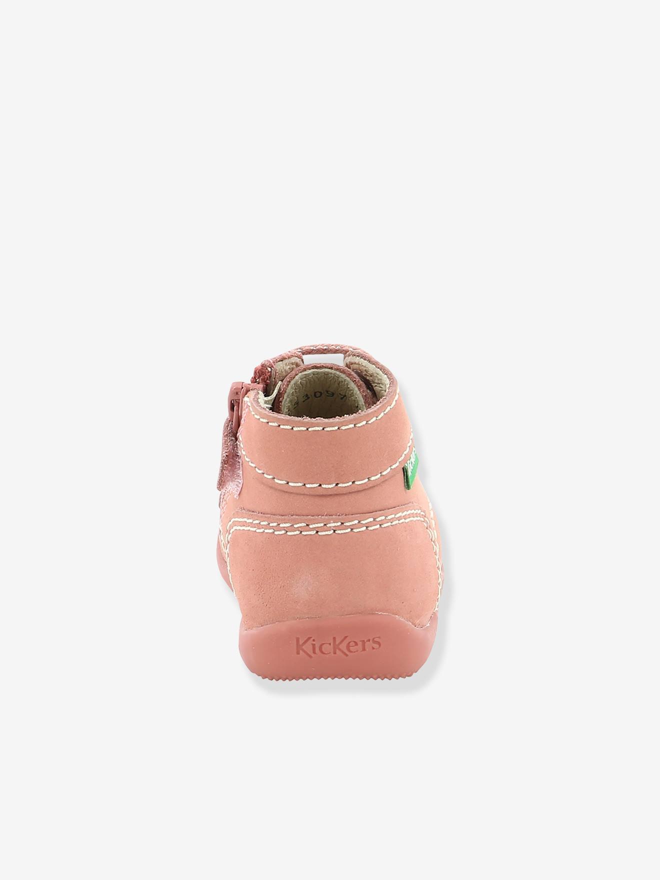 Bottillons cuir bébé fille Bonzip 2 KICKERS® 1ers pas beige imprimé