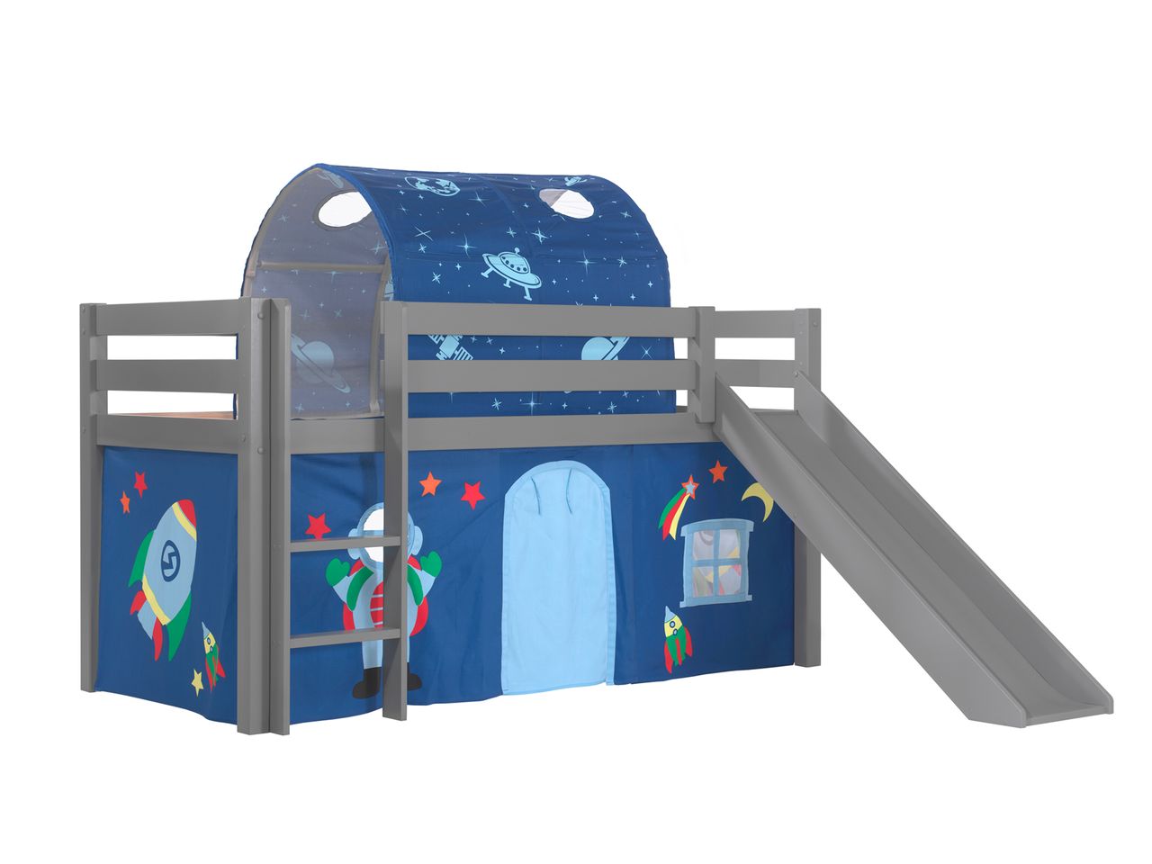 VIPACK Spielbett Pino inkl. Rutsche mit Textilset Vorhang und Tunnel 