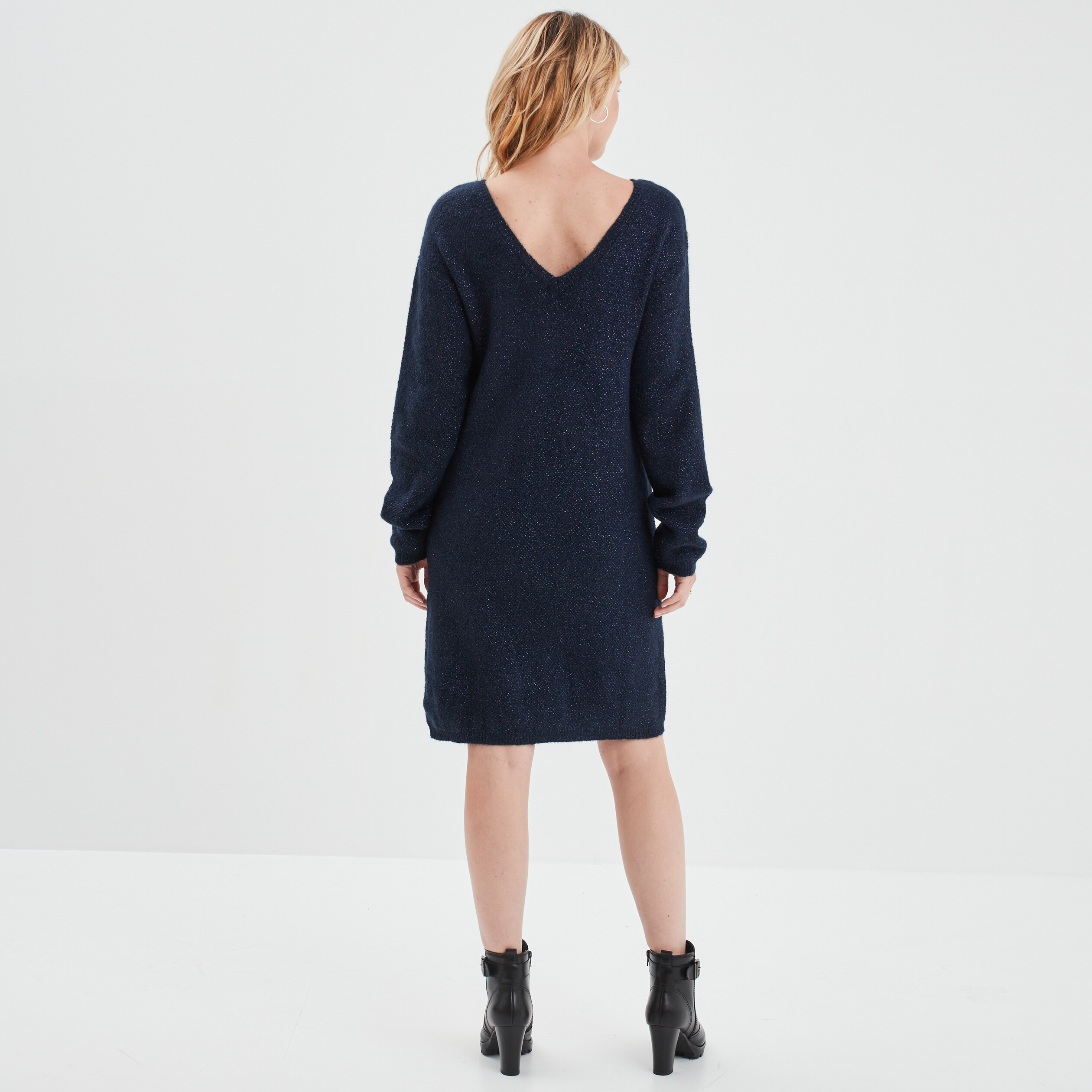 Robe pull droite à boutons bleu marine femme | La Halle