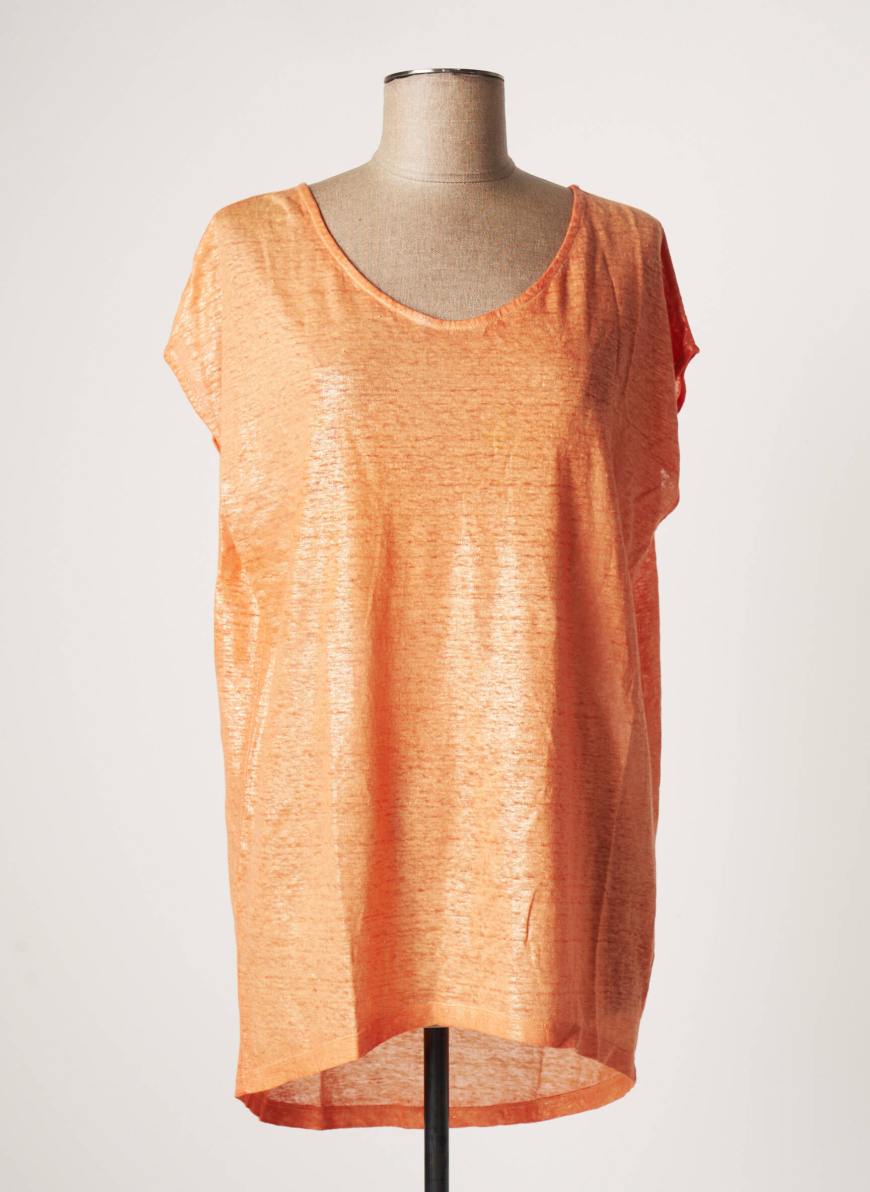 120 Lino Tuniquemanchecourte Femme couleur orange