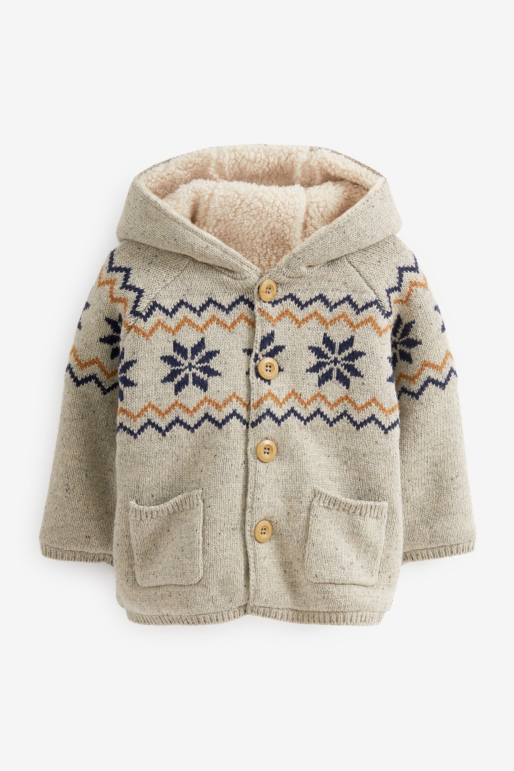 Next Strickjacke Strickjacke mit Kapuze und Borg-Futter (1-tlg)