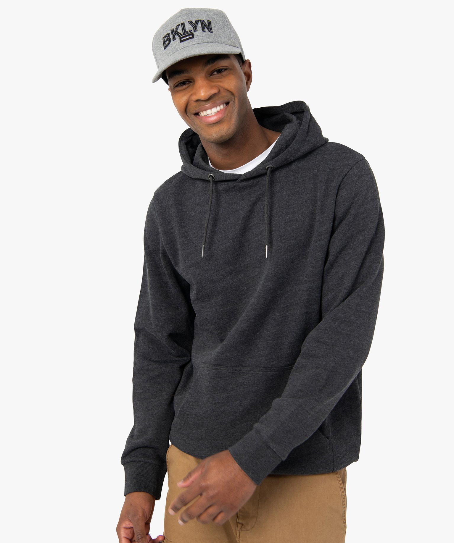 Sweat homme à capuche intérieur molletonné gris | GEMO