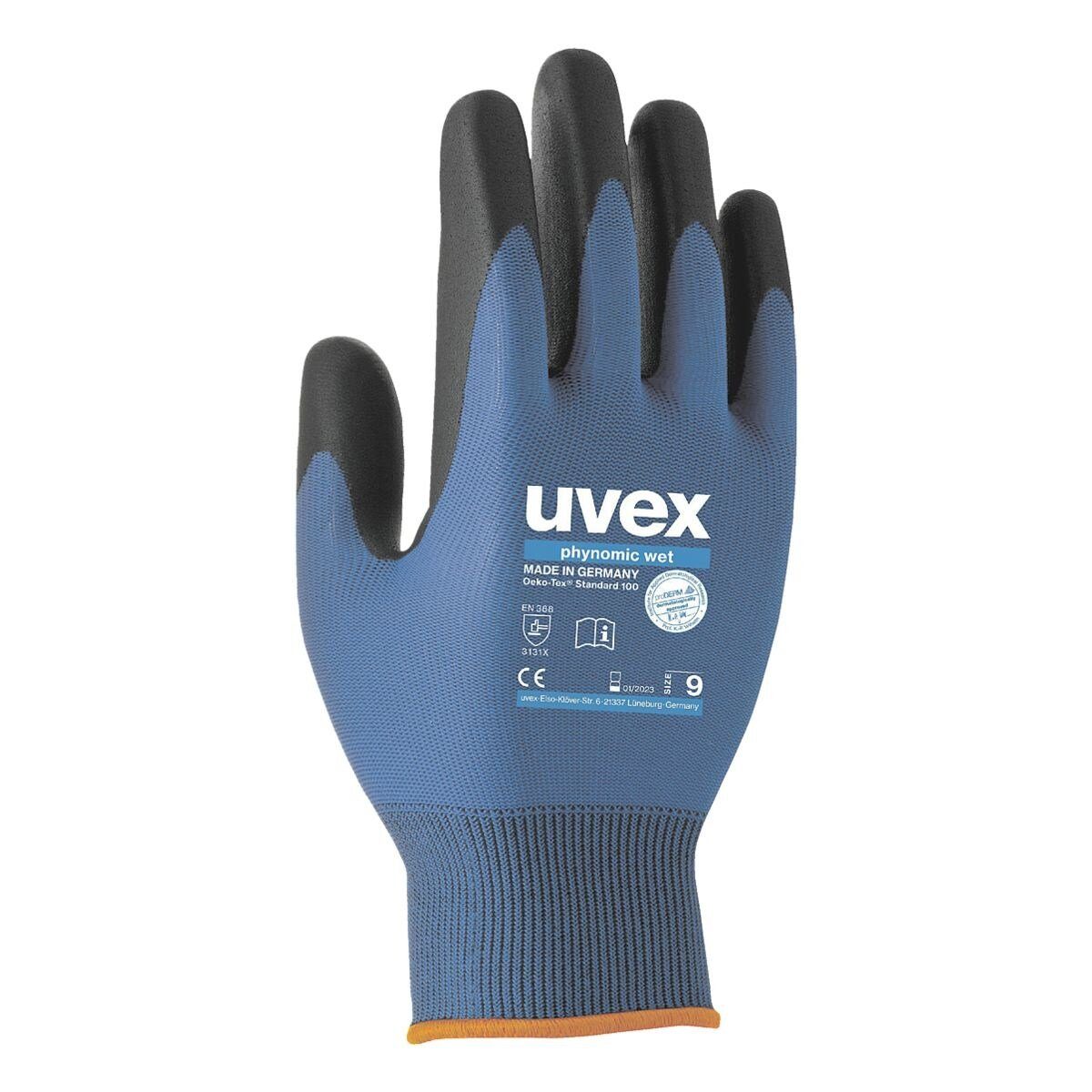 Uvex Arbeitshandschuh-Set Phynomic WET mit Schaumbeschichtung & Innenfutter, wasserdicht und griffsicher