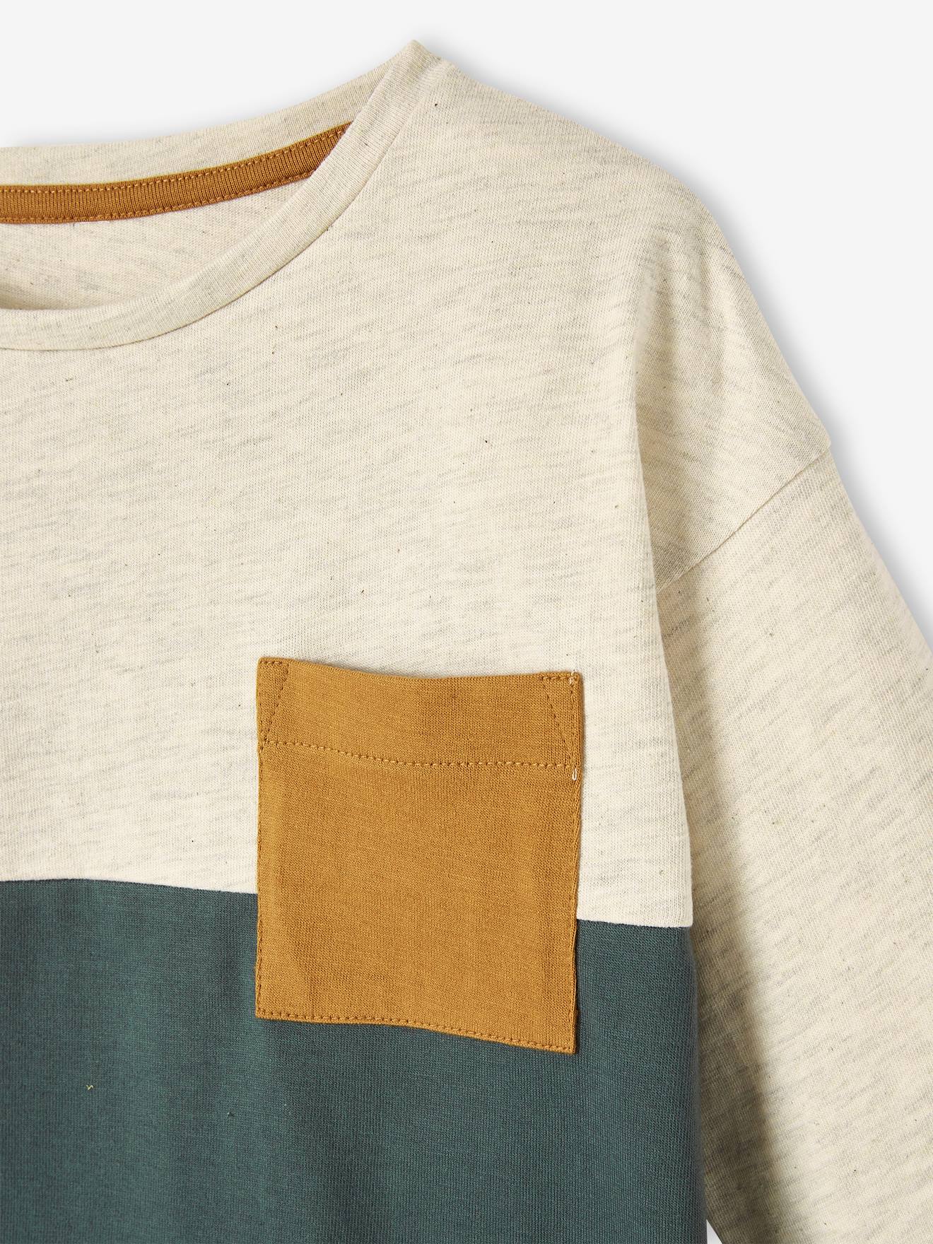 Vertbaudet Jungen Shirt Colorblock Oeko-Tex, personalisierbar - hellbeige/salbei