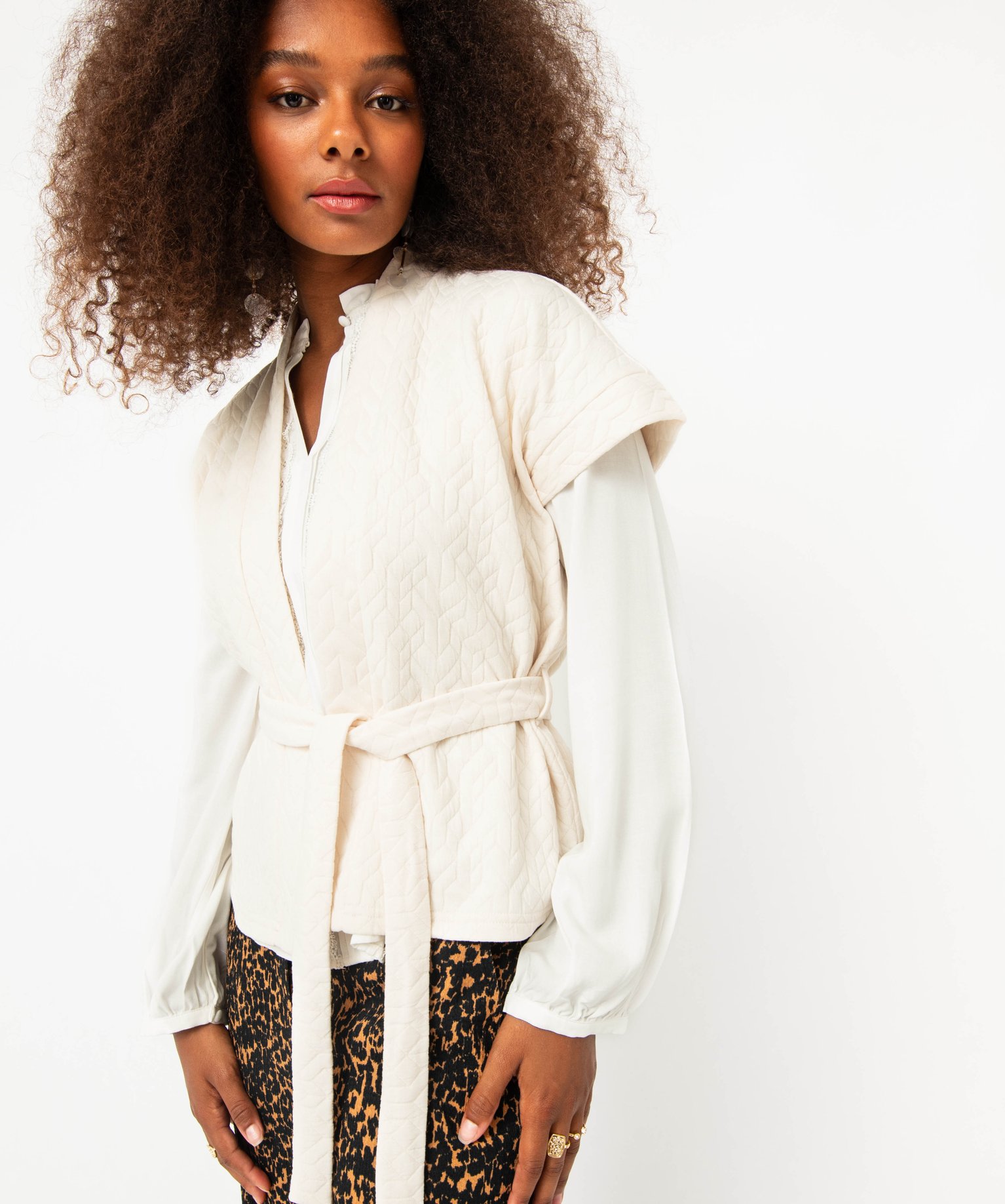 Veste en maille sans manches femme ecru | GEMO