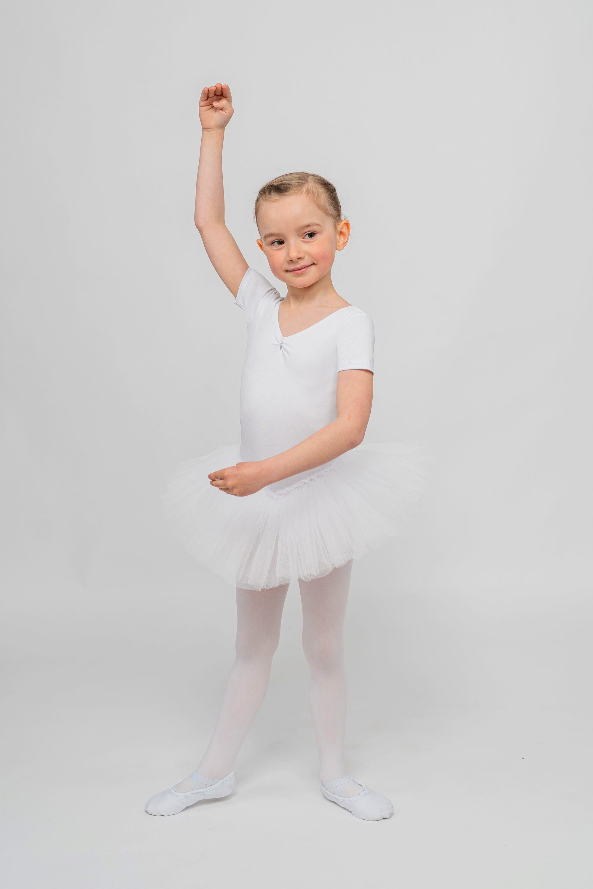 tanzmuster Tüllkleid Ballett Tutu Nele mit Glitzersteinen Kurzarm Ballettkleid aus weicher Baumwolle mit Tüllrock für Mädchen