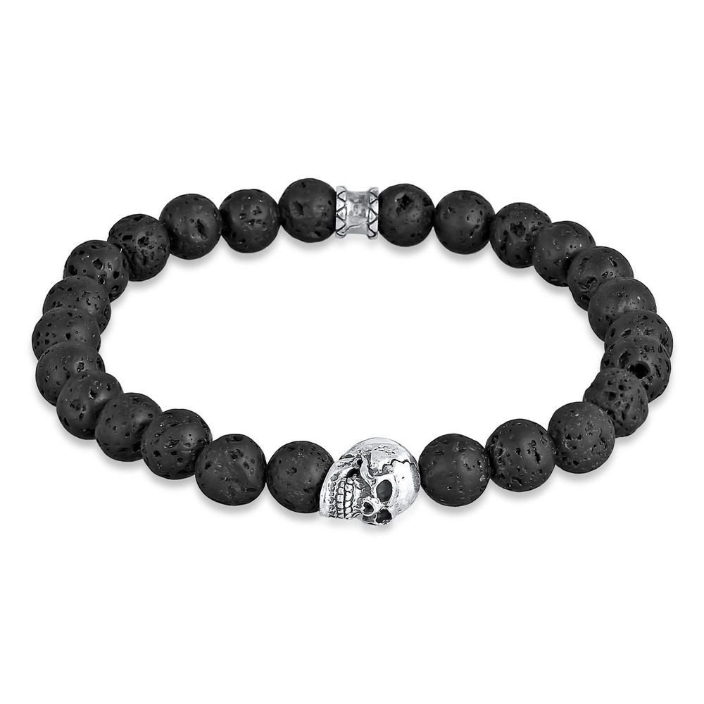 KUZZOI KUZZOI Bracelet Hommes tête de mort cool avec perles de lave en argent sterling 9 Bracelet