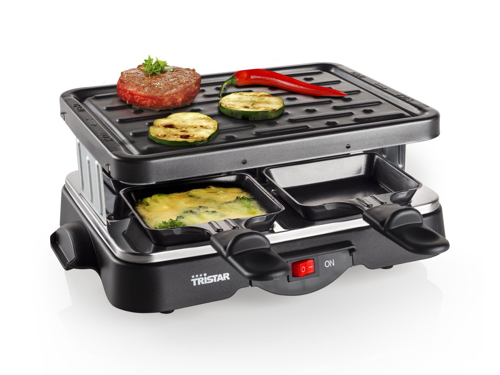 Tristar Raclette, 500 W, Mini elektrischer Tischgrill eckig für 2-4 Personen, Raclet Gerät