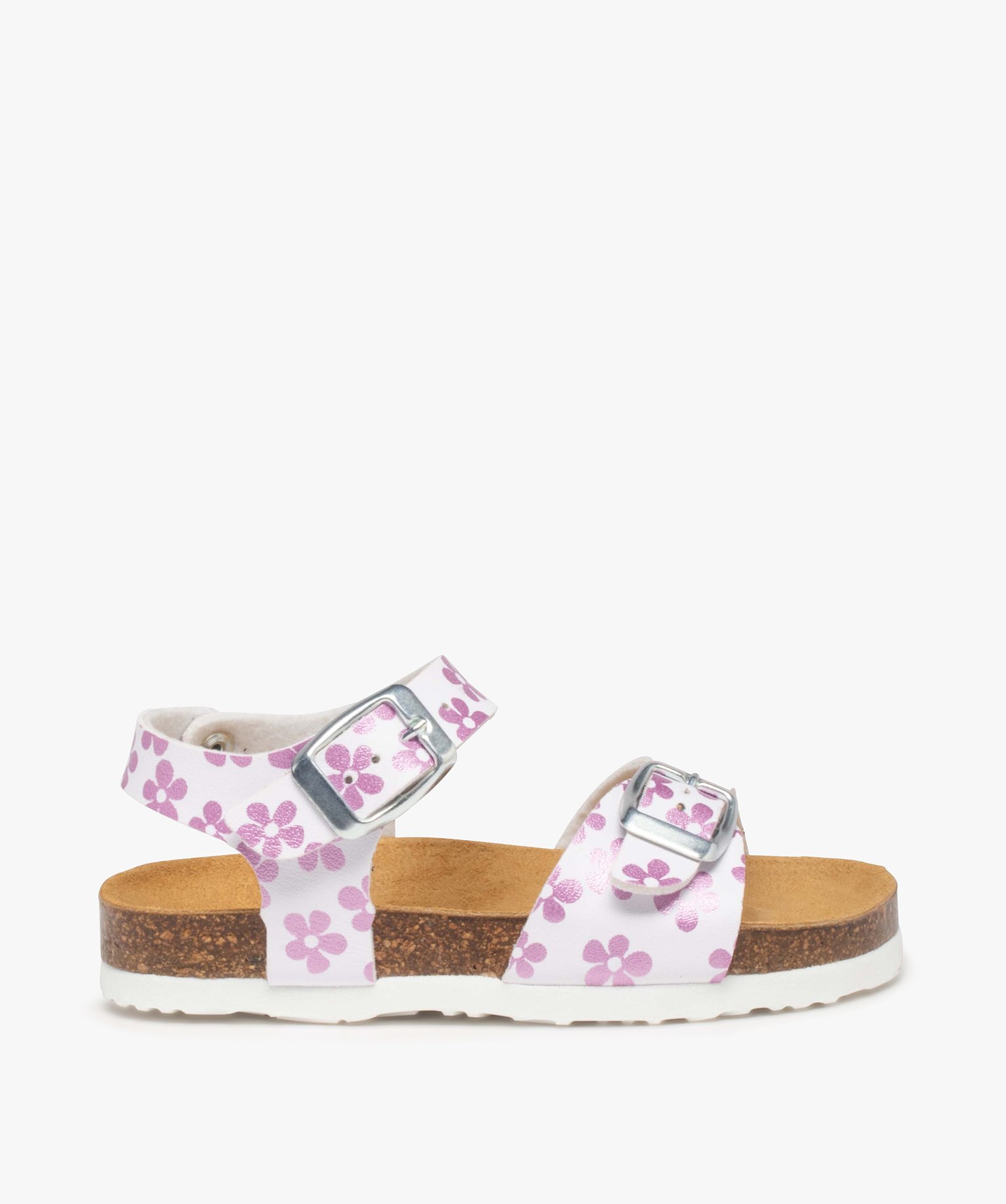 Sandales fille à brides à boucle fantaisie et semelle liège blanc | GEMO
