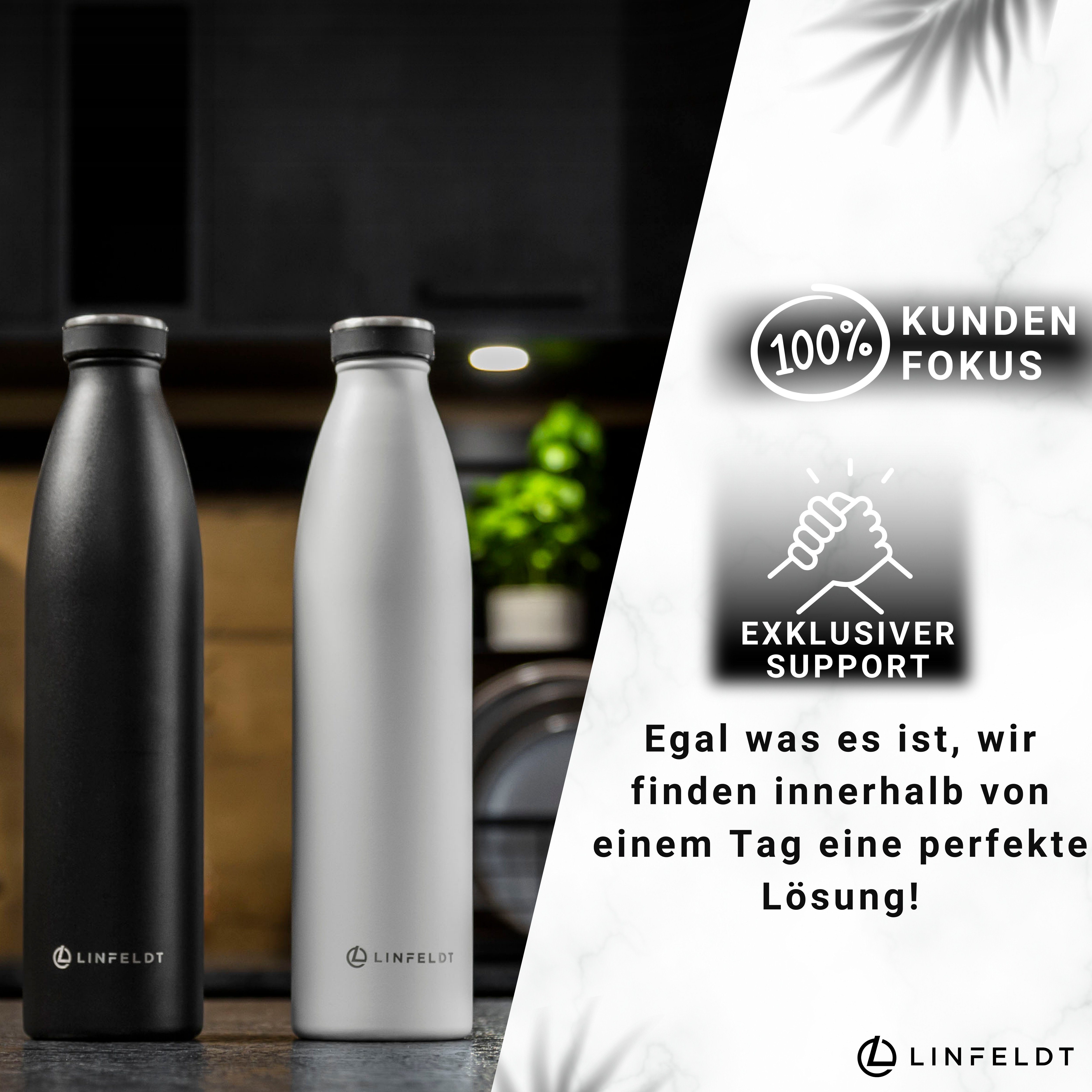 LINFELDT Trinkflasche 1L Trinkflasche Edelstahl Isoliert 24H Auslaufsicher + Sprudel, Edelstahl (Kohlensäure geeignet)