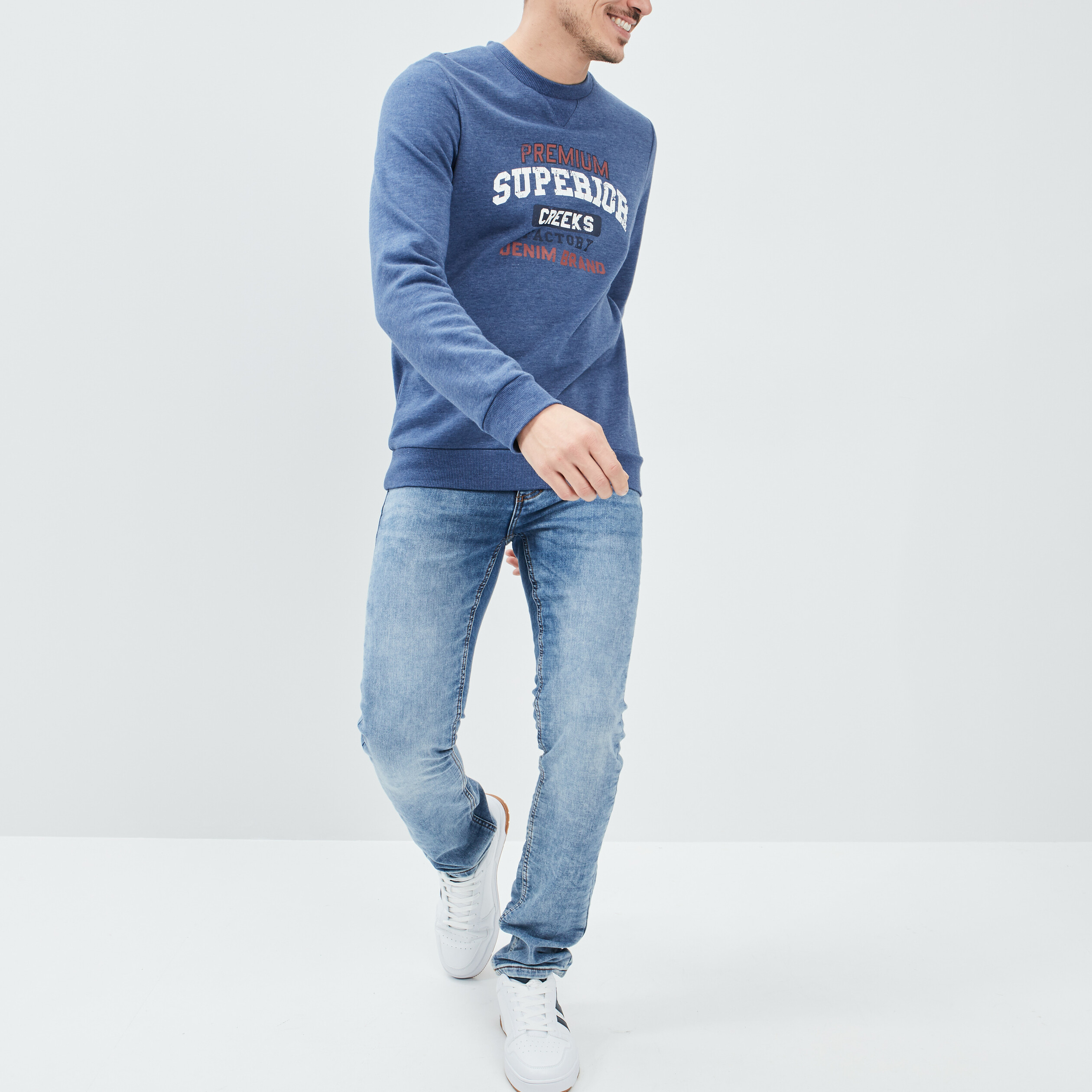 Sweat manches longues Creeks bleu foncé homme | La Halle