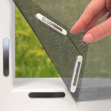 Insektenschutzplissee Fenster Fliegengitter Insektenschutz schwarz, EASYmaxx, Magneten, Moskitonetz mit Magnetverschluss 150x130 cm