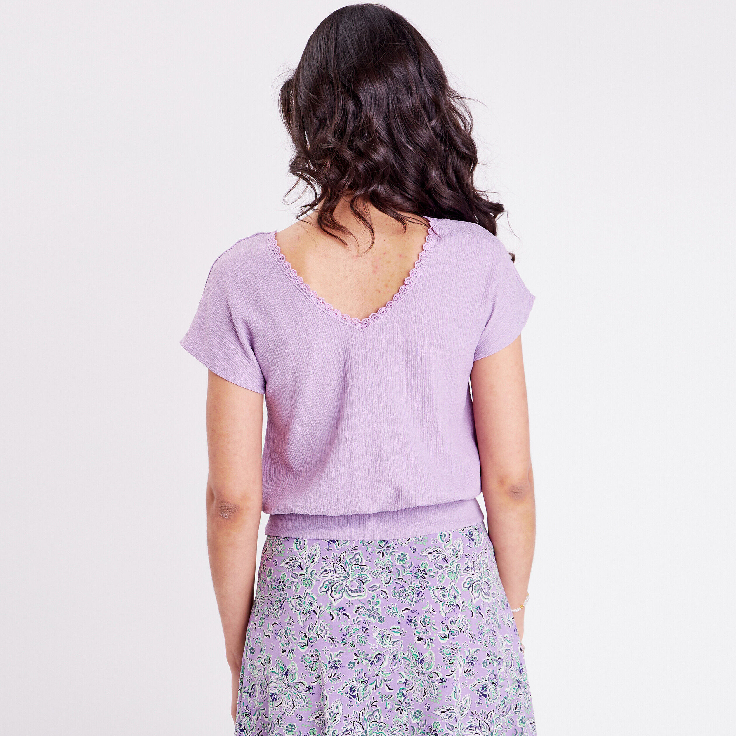 T-shirt à manches courtes mauve femme | Cache Cache