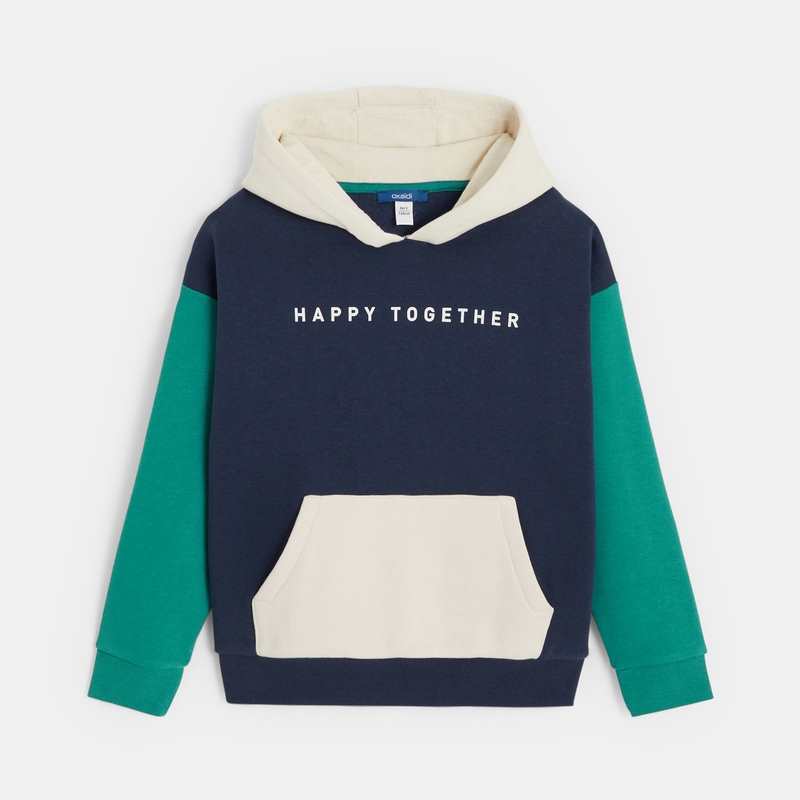 Sweat-shirt à capuche à message bleu garçon