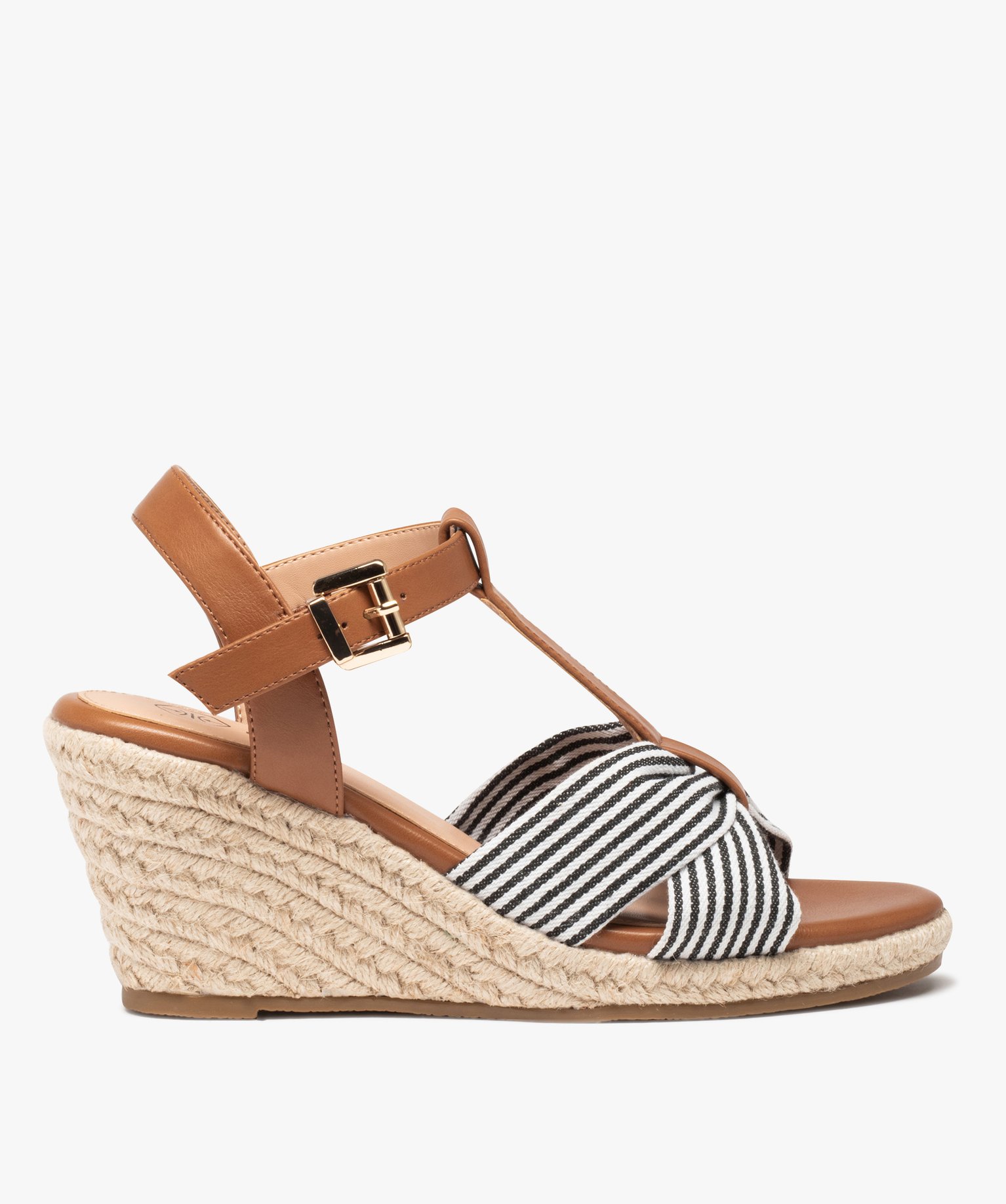 Sandales femme compensées dessus en toile drapée marine | GEMO