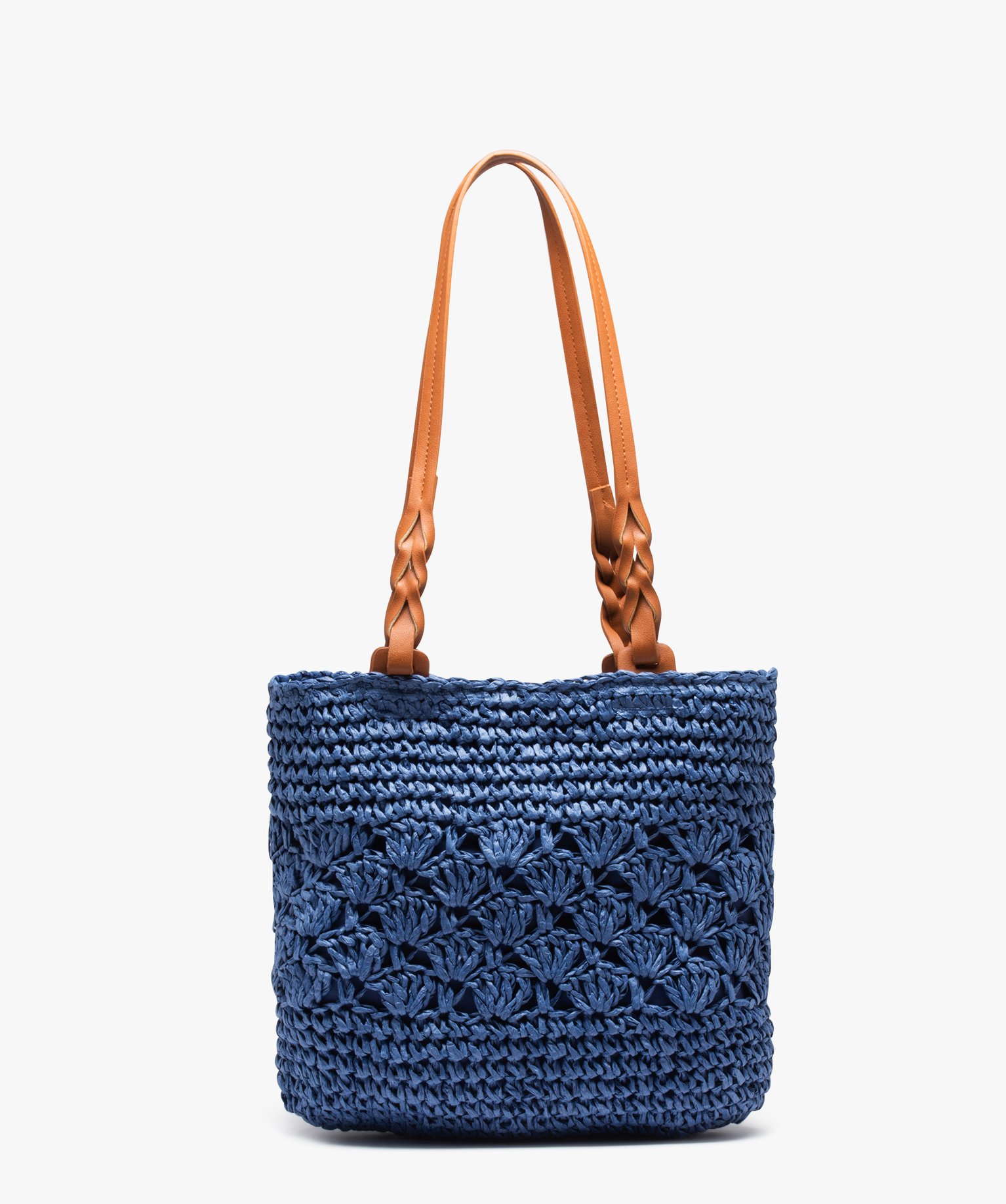 Sac cabas en paille unie bleu | GEMO