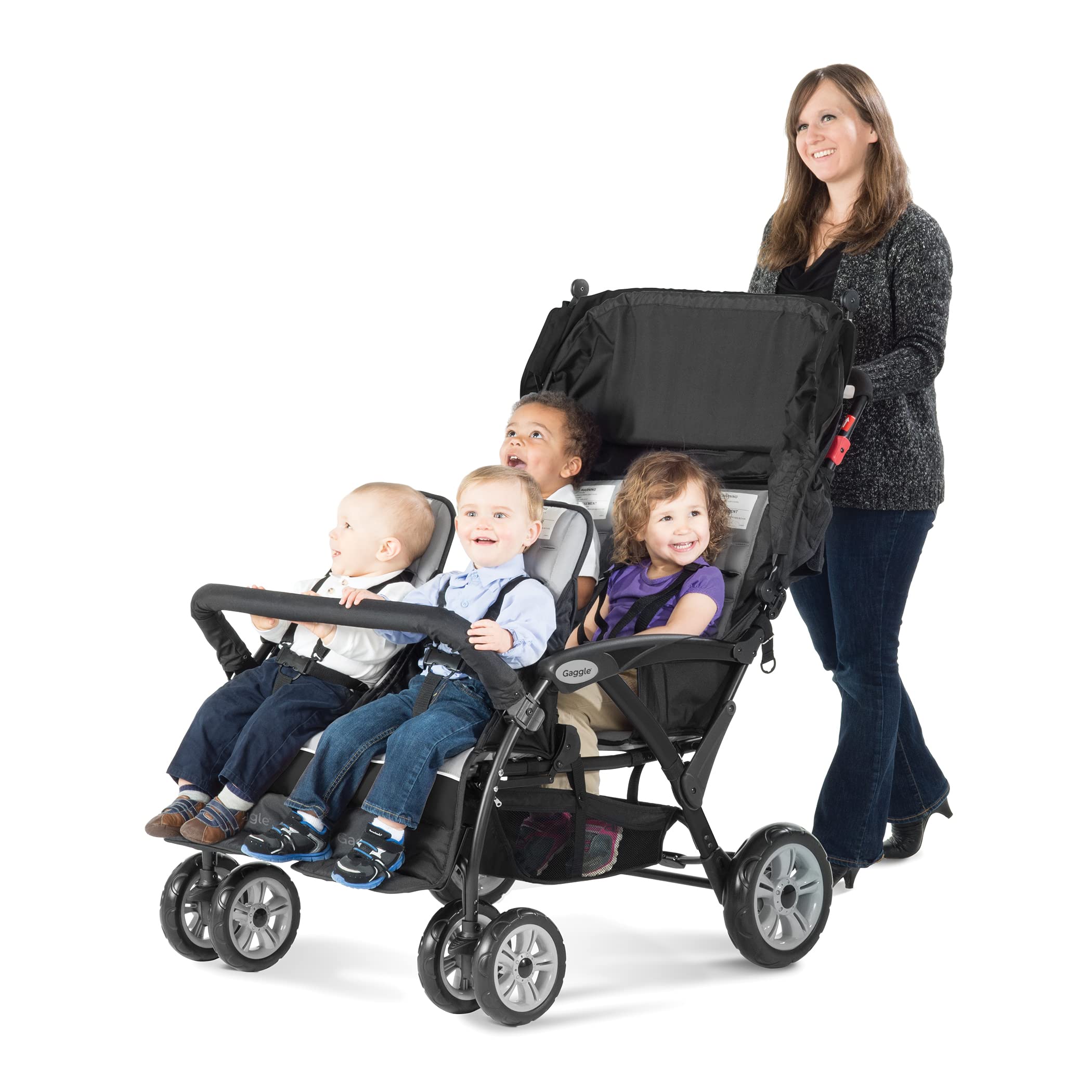 Gaggle by Foundations Compass 4 Seat Quad Stroller with UV Protecting Stroller Canopy, 5 Point Harness for Added Safety, Foot Brake, All Terrain Tubeless Wheels (Teal)