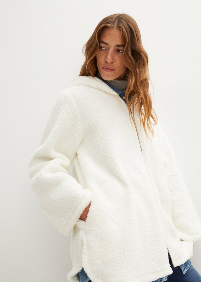 Teddy-Fleecejacke in A-Line mit Seitenschlitzen