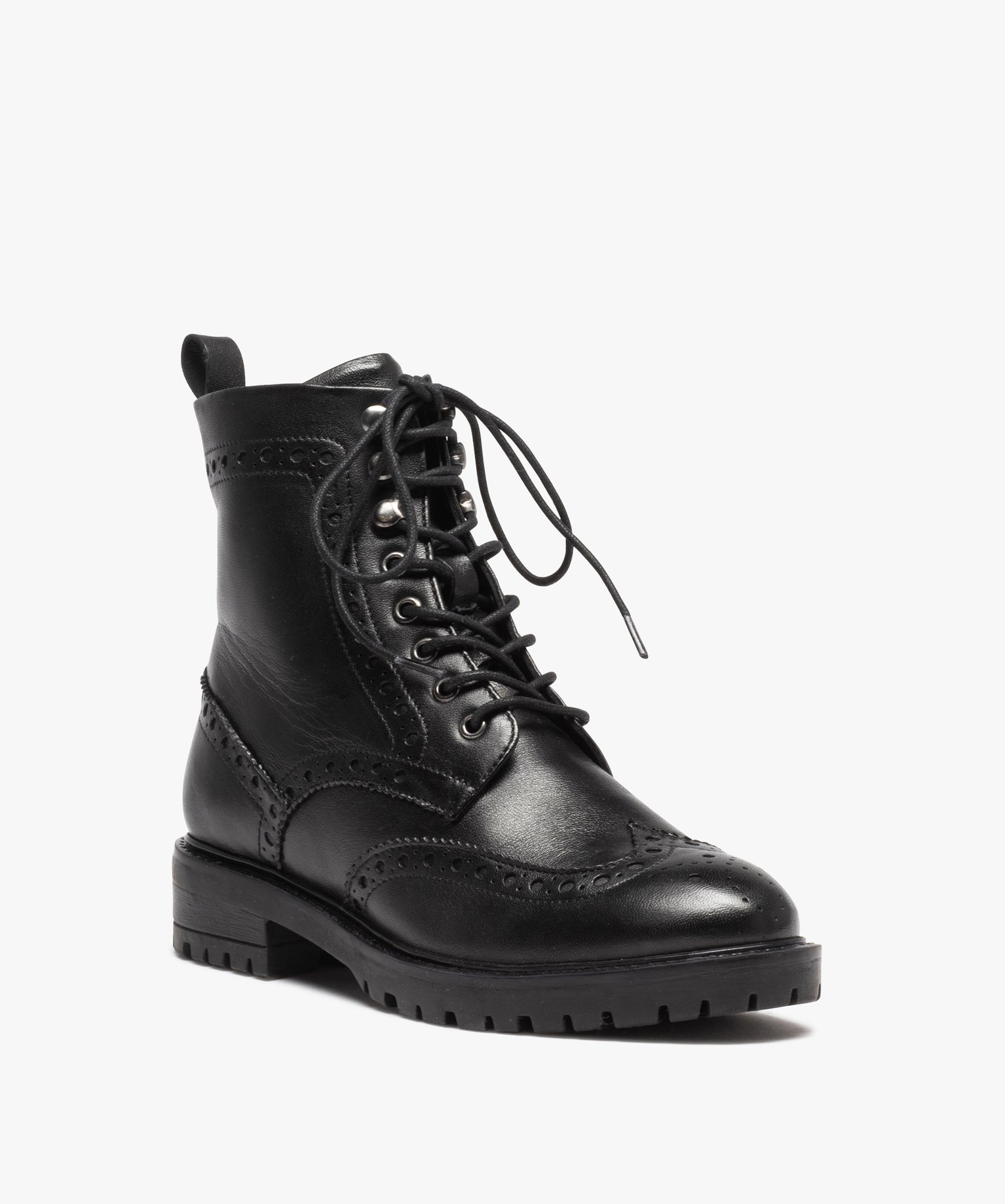 Boots femme dessus en cuir uni à bout fleuri noir | GEMO