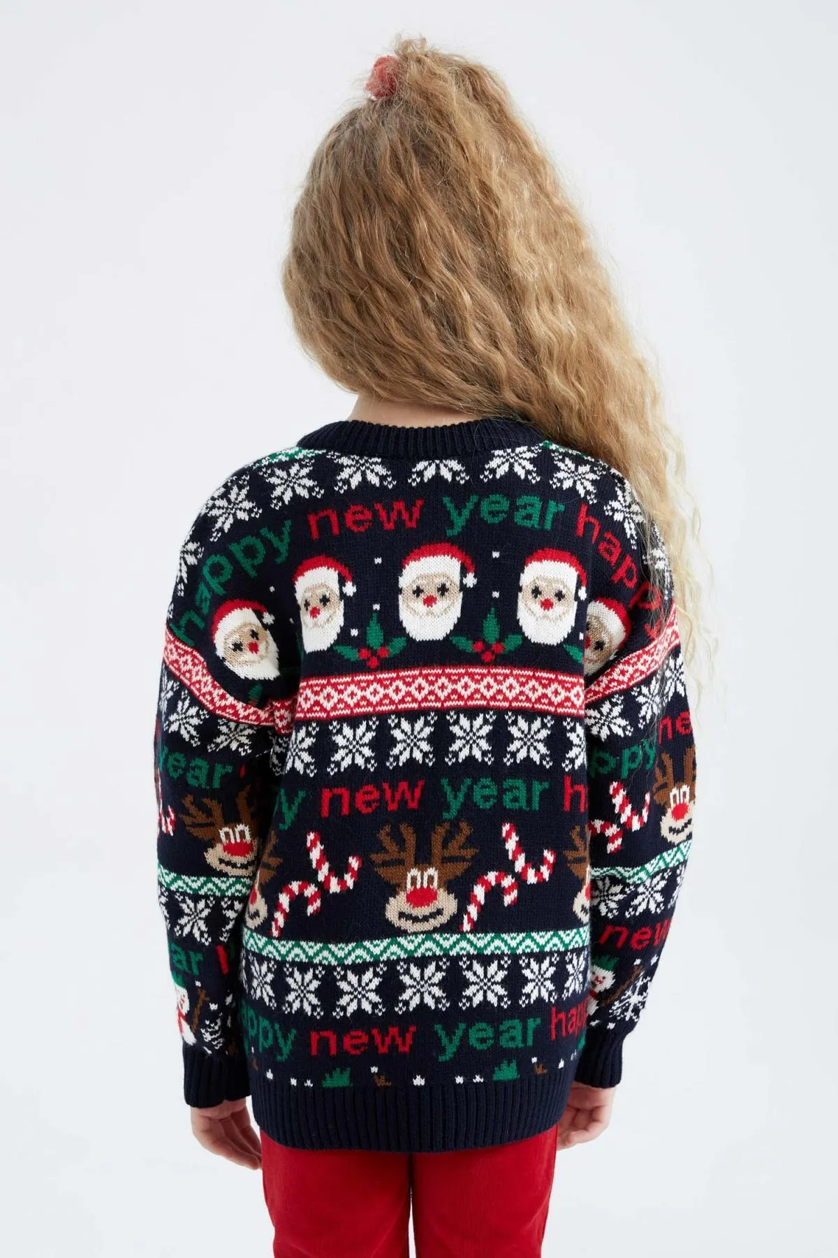 DeFacto  Mädchenpullover mit Rundhalsausschnitt und Neujahrsmotiv