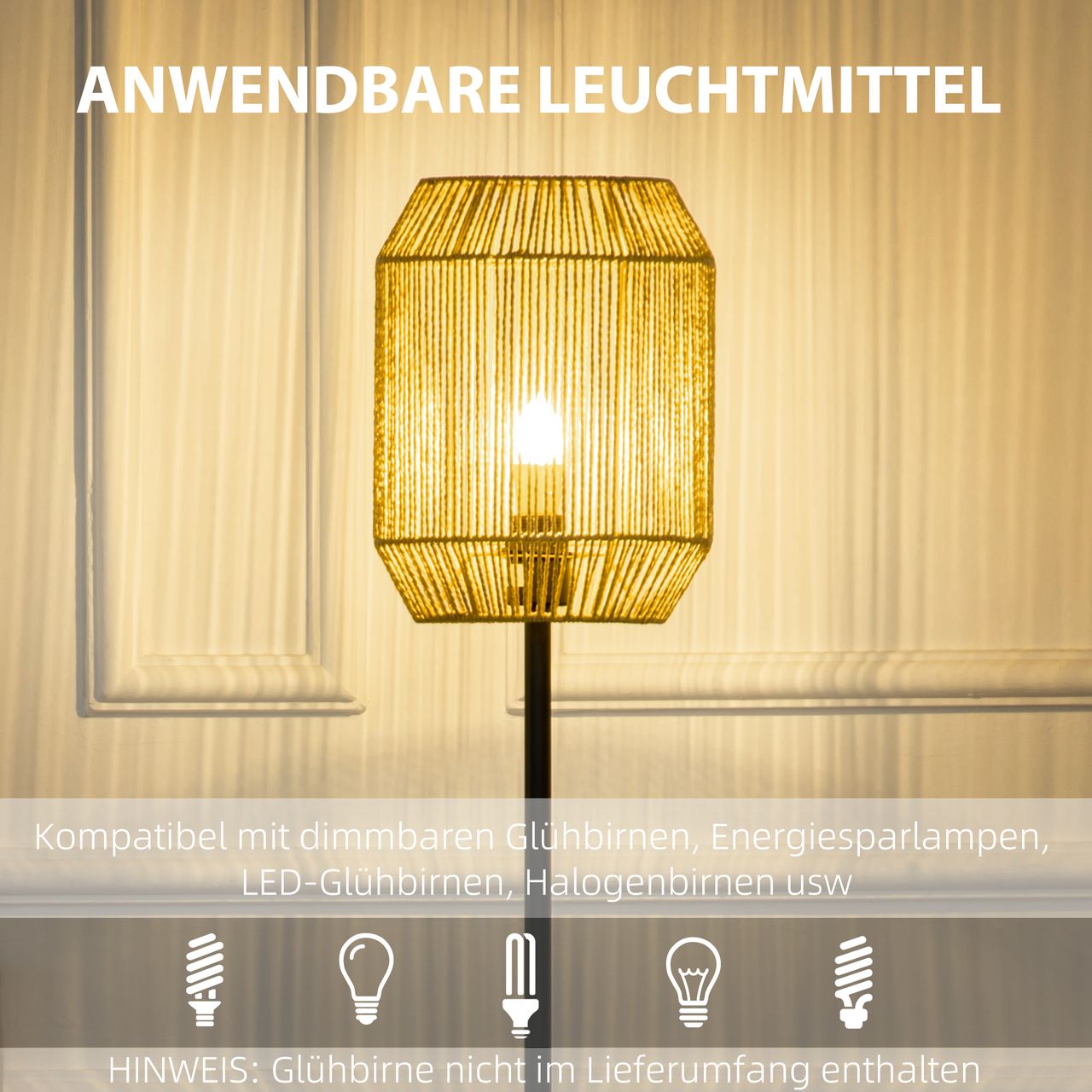 HOMCOM 2er-Stehlampenset mit Tischleuchte, 1 Stehlampe, für Schlafzimmer, Natur