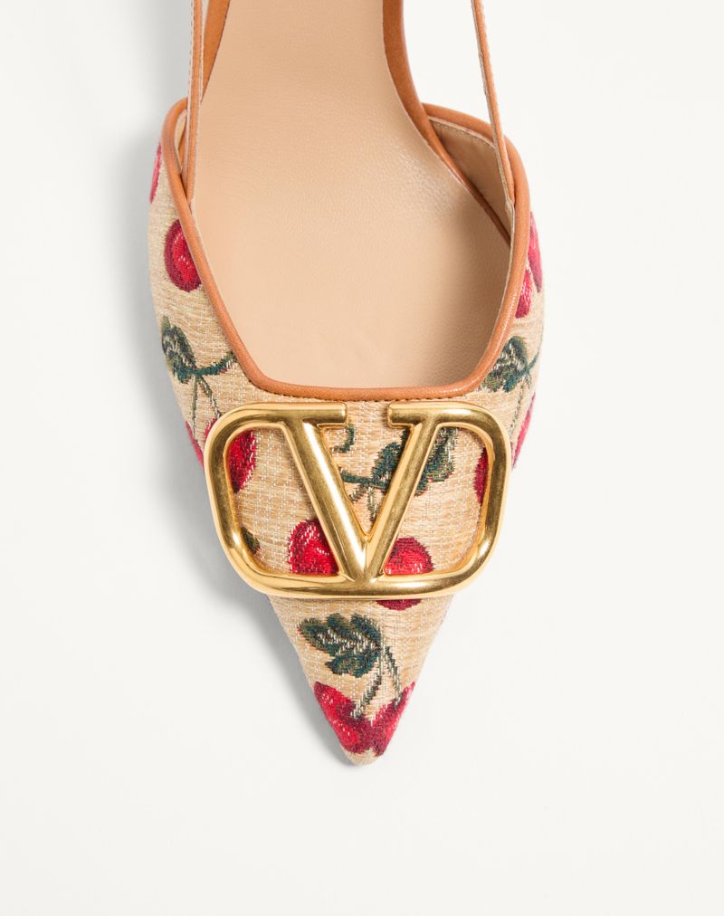 VLogo Signature Slingback Pumps i Jacquard Raffia med Kirsebærmønster 80 mm